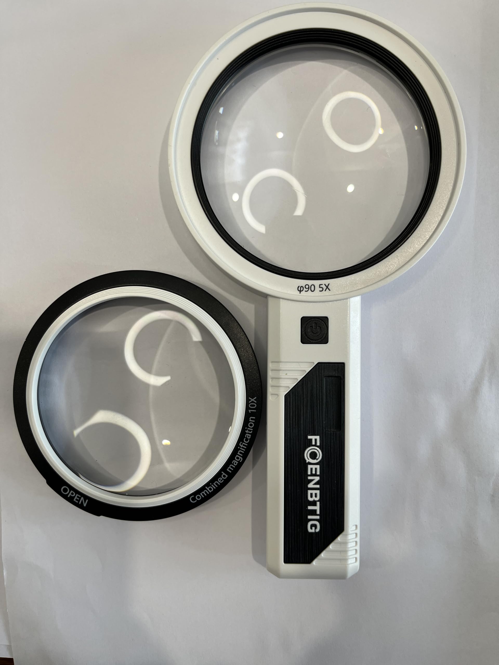 Lupa de mano con luz LED, aumento combinado de 10X y 25X, lente grande (25.0)