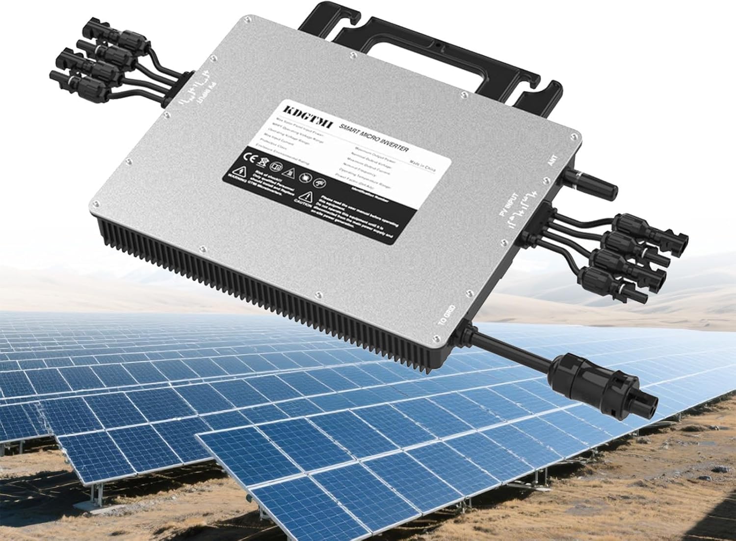 Microinversor de Onda sinusoidal Pura con algoritmo MPPT, conexión a la Red y Modo apilable, aleación de Aluminio Impermeable IP67 para Techo, ecológico y práctico.