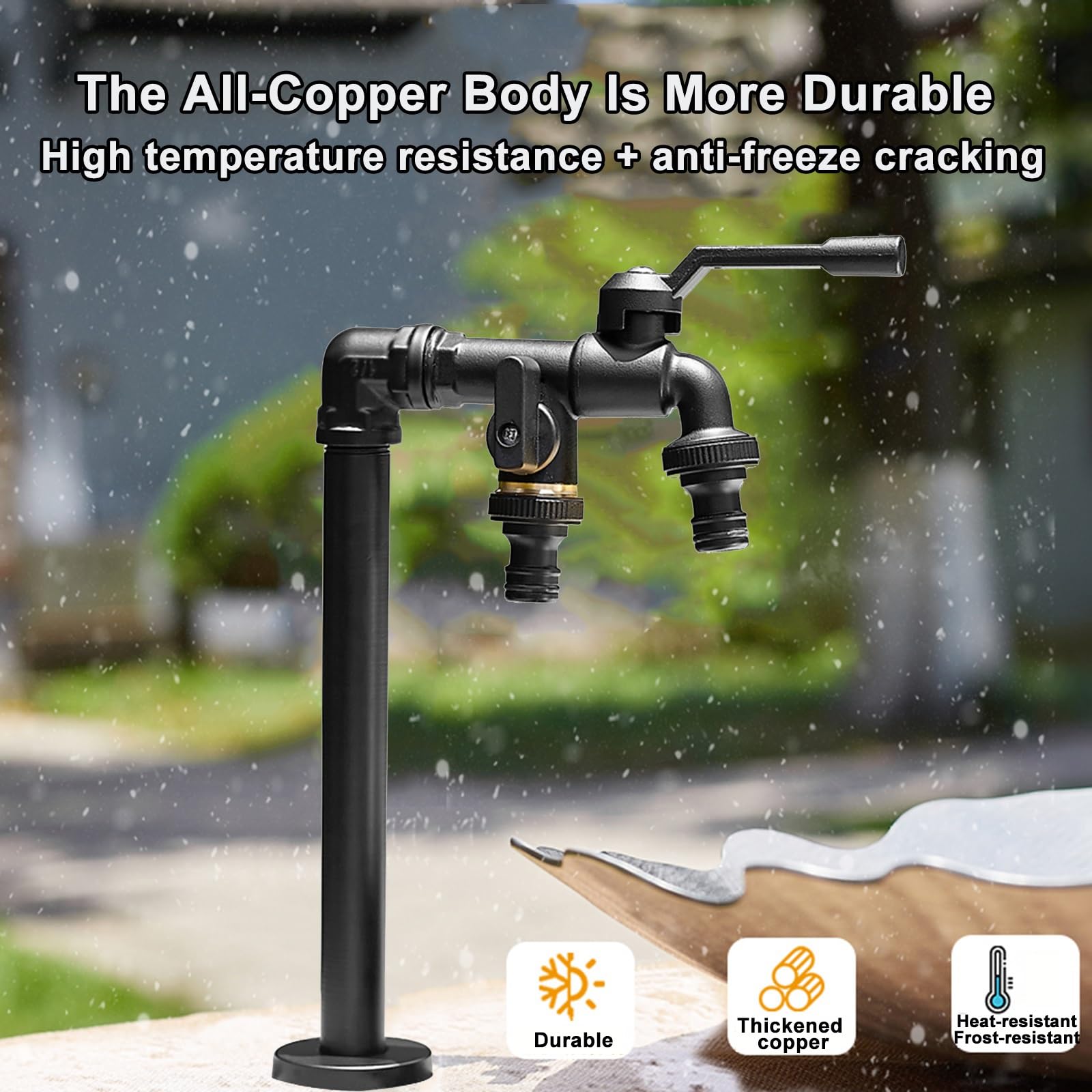Columna de Agua de Jardín de Cobre con Doble Salida, Grifo Vertical Exterior Resistente al Frío y A Las Heladas, Fuente Jardin Exterior(Black,32CM/13IN)