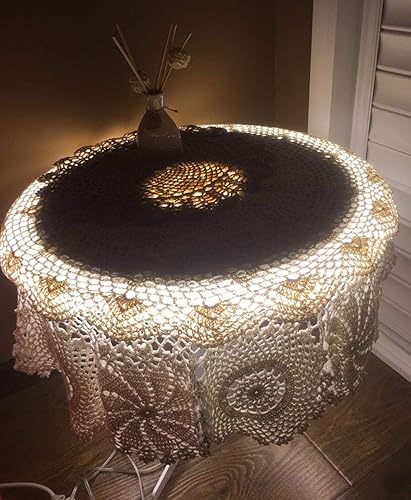 Vista 8 de Hetao Mantel redondo de ganchillo 100% algodón hecho a mano, fundas de mesa de encaje, color blanco, 27 pulgadas