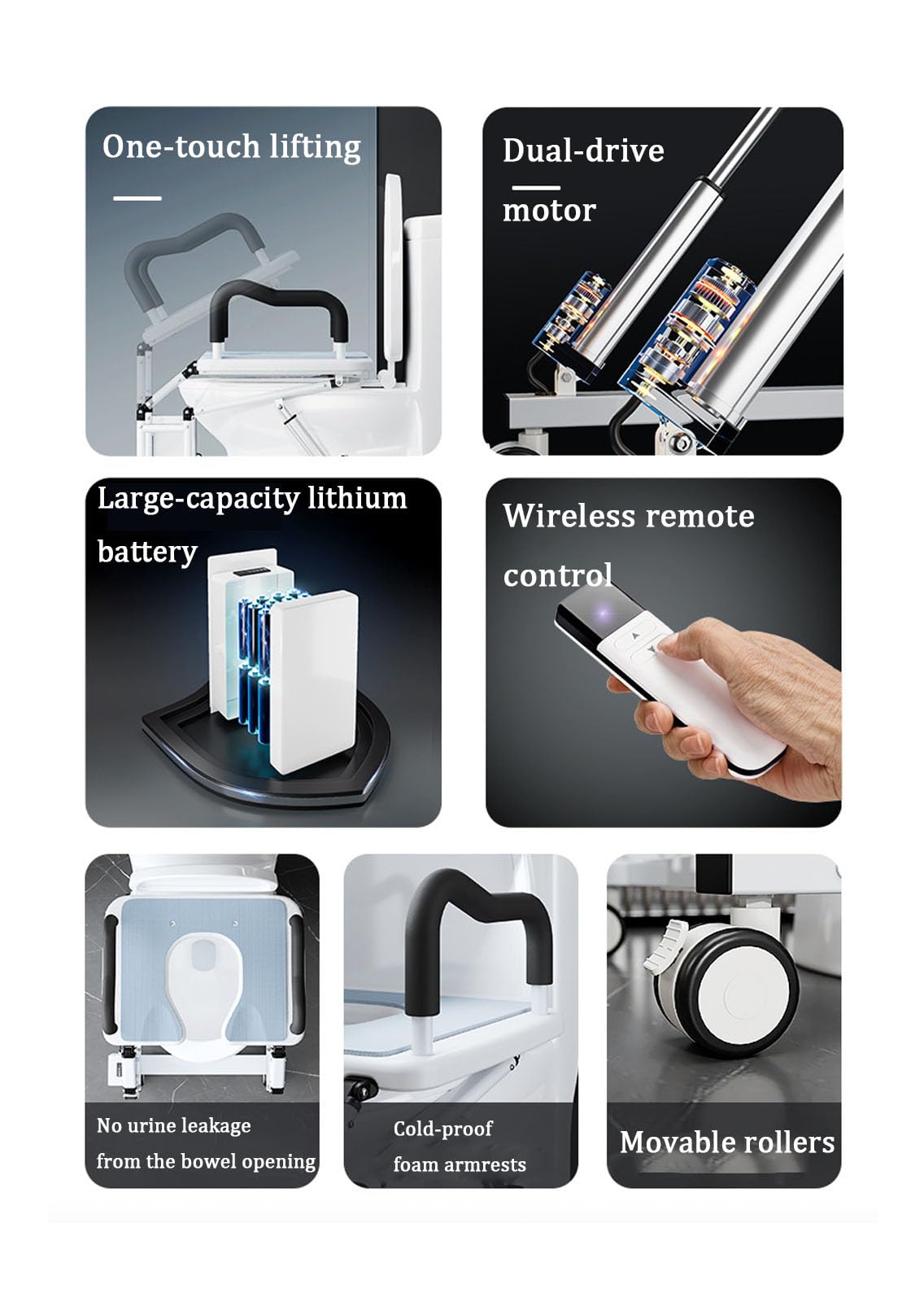 Ascensore elettrico paziente per casa,Sollevatore pieghevole per sedile WC con maniglie,Sedia mobile per anziani e assistenza per disabili,Capacità 99,8 kg,Batteria ricaricabile