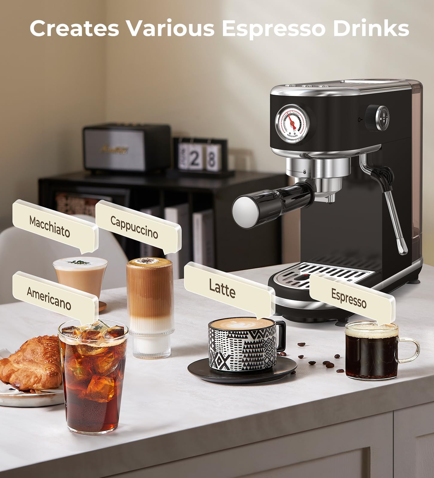 atatix 20 Bar Espresso Machine with Milk Frother, Compact Espresso Maker view 2