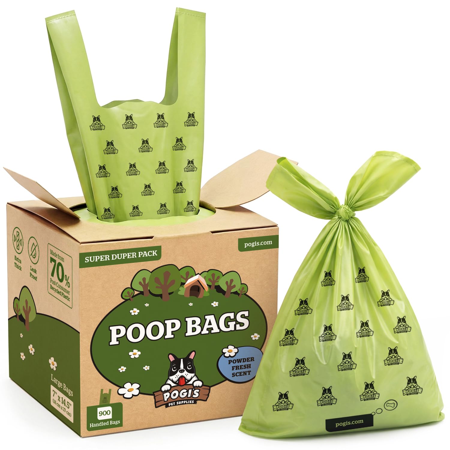 Pogi Dog Poop Bags with Handles - Leak-Proof, Large, Fresh Scent - 900 Bags