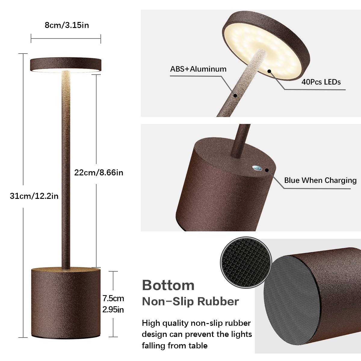 Hapfish Lampe De Chevet Tactile Sans Fil LED, 5000mAh 2 PCS Lampe De Table Rechargeable Usb, Lumiere Bureau Puissante Piles, 3 Températures De Couleur, Pour Chevet, Bureau, Restaurant, Exterieur