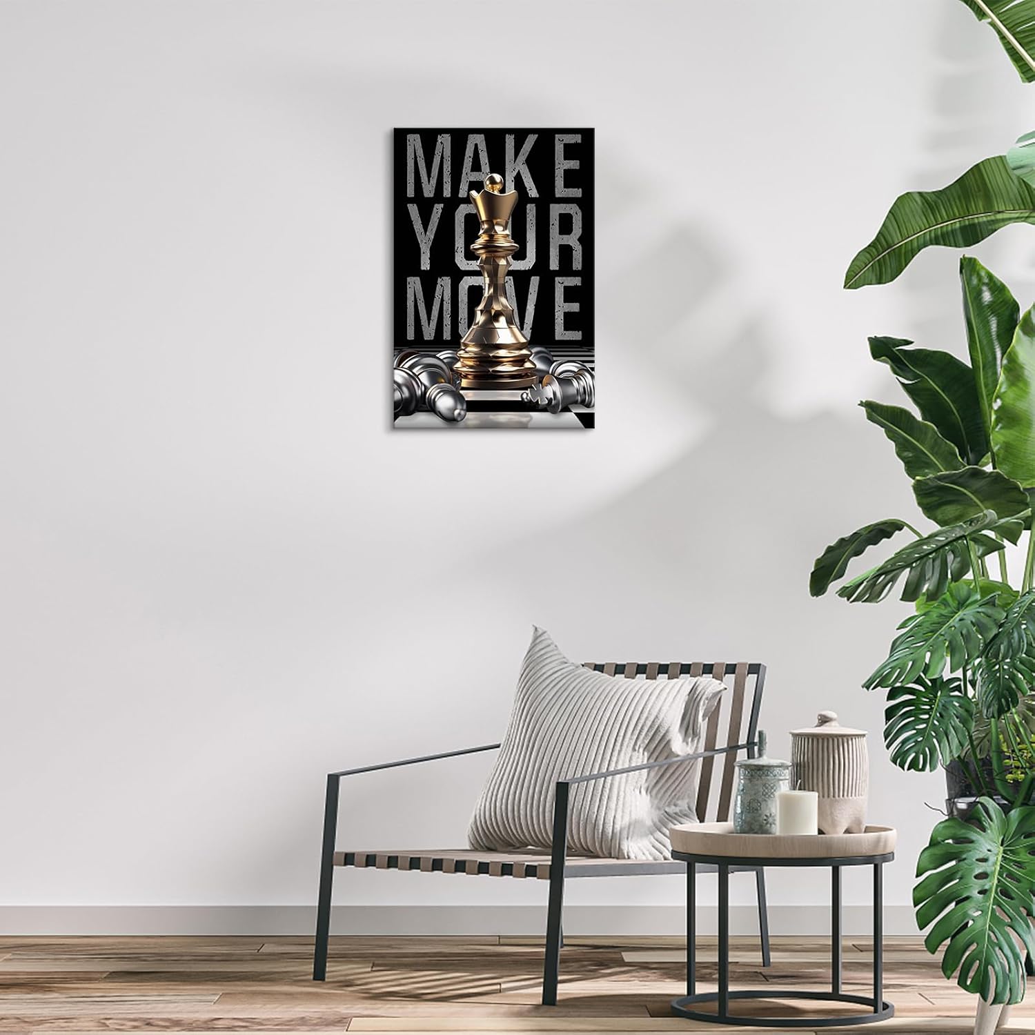 Kpasnd Make Your Move Chess Motivational Wall Art – Inspirational Canvas Print, Gold Chess Inspirational Quote Poster for Living Room, Bedroom, Office