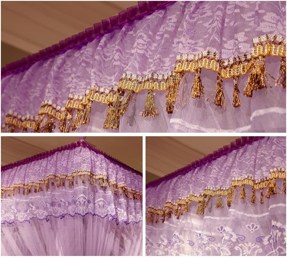 Fabric Bed Drapes Mesh Protection Canopy Shielding Netting,Luxury Bed Canopy Mosquito Net, 4 Corner Post Princess Bed Bed Curtain Bedroom Decor Lace Embroidered Bedspread