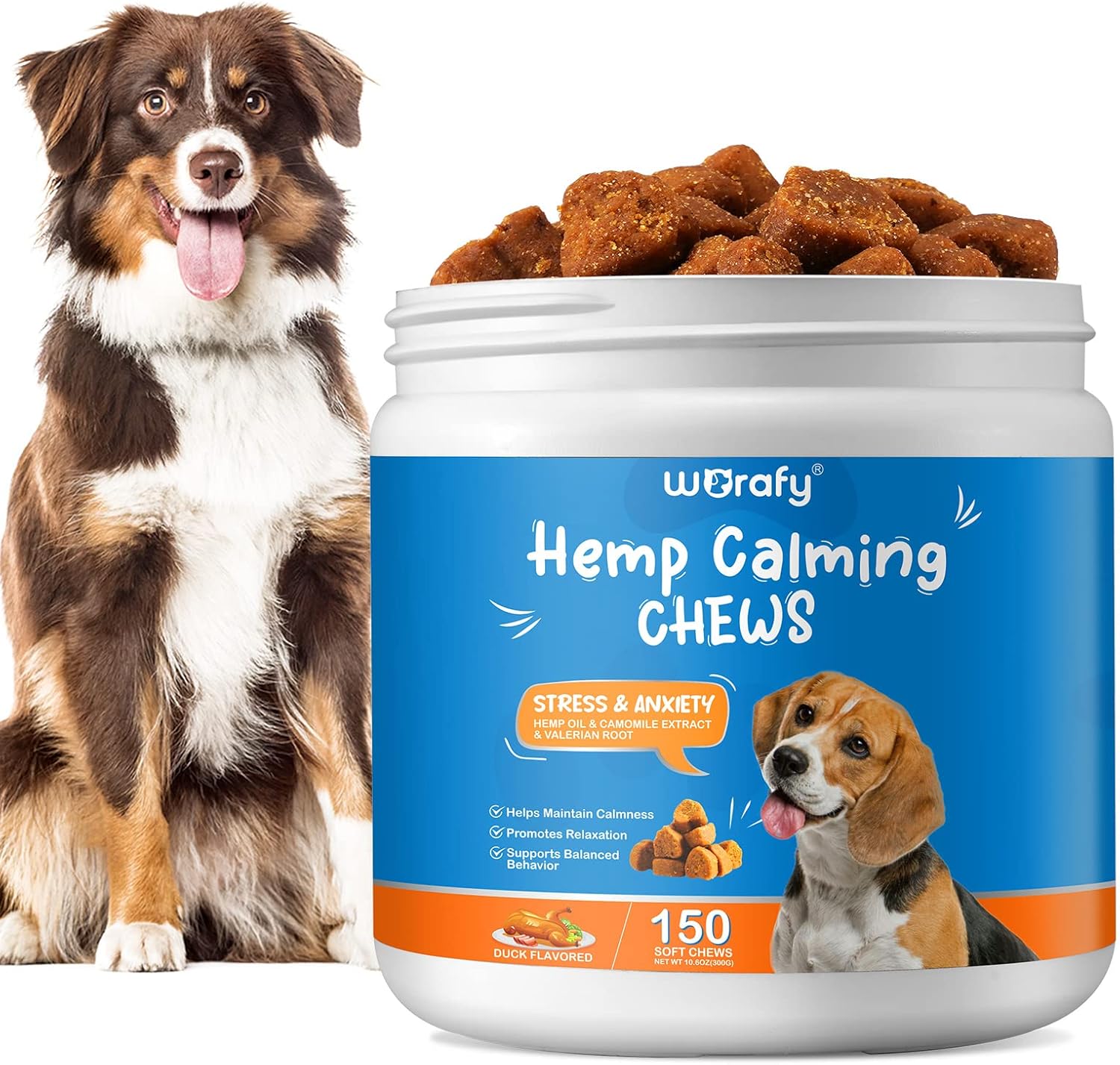 View of worafy 150 Pcs Calming Chews for Dogs, Dog Anxiety Relief Treats, Aid ...