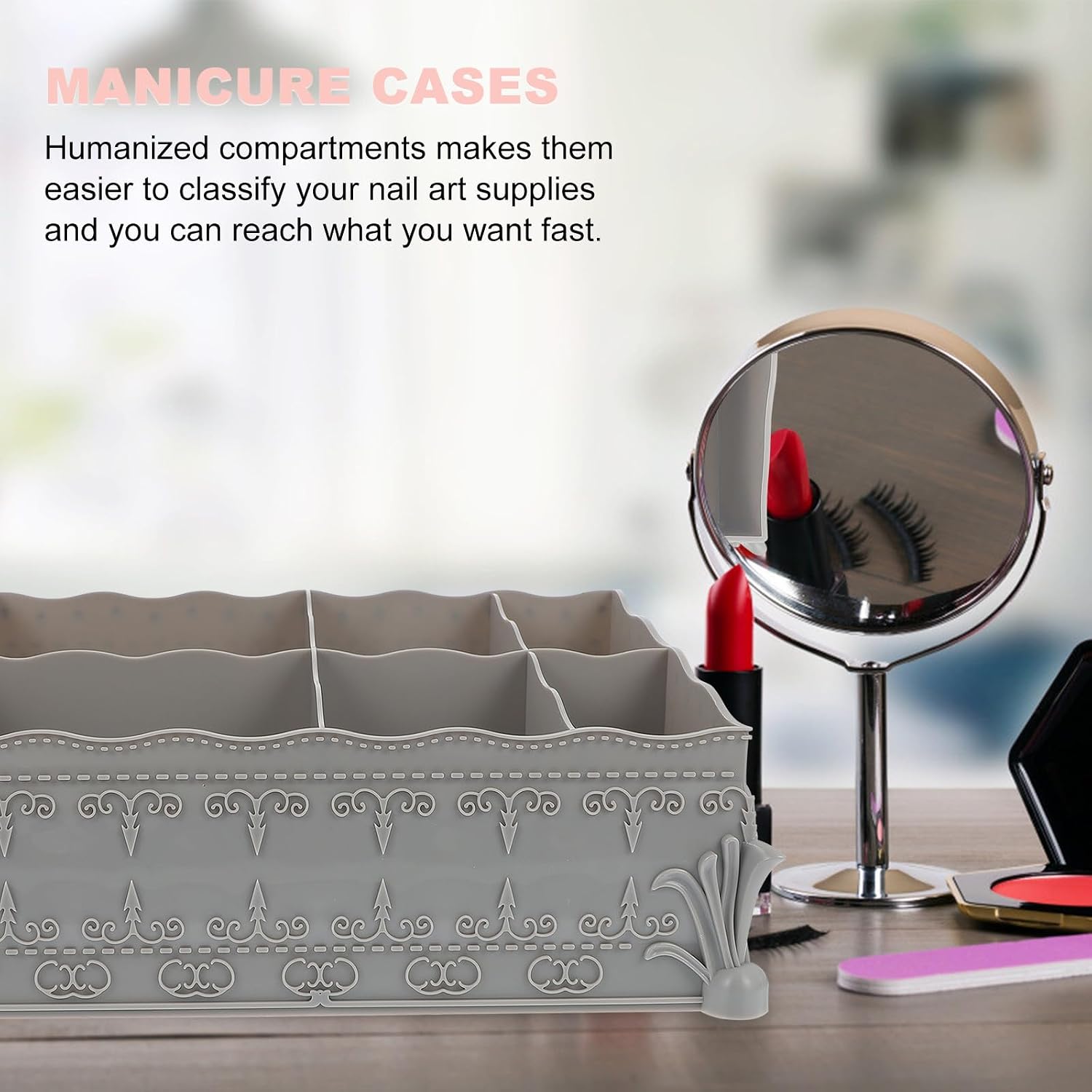 2pcs Vintage Style Manicure Tool Storage Box with Humanized Compartments, Abs Material Nail Tool Container, Stable and Not Easy to Break, for Dresser or Trip Organization