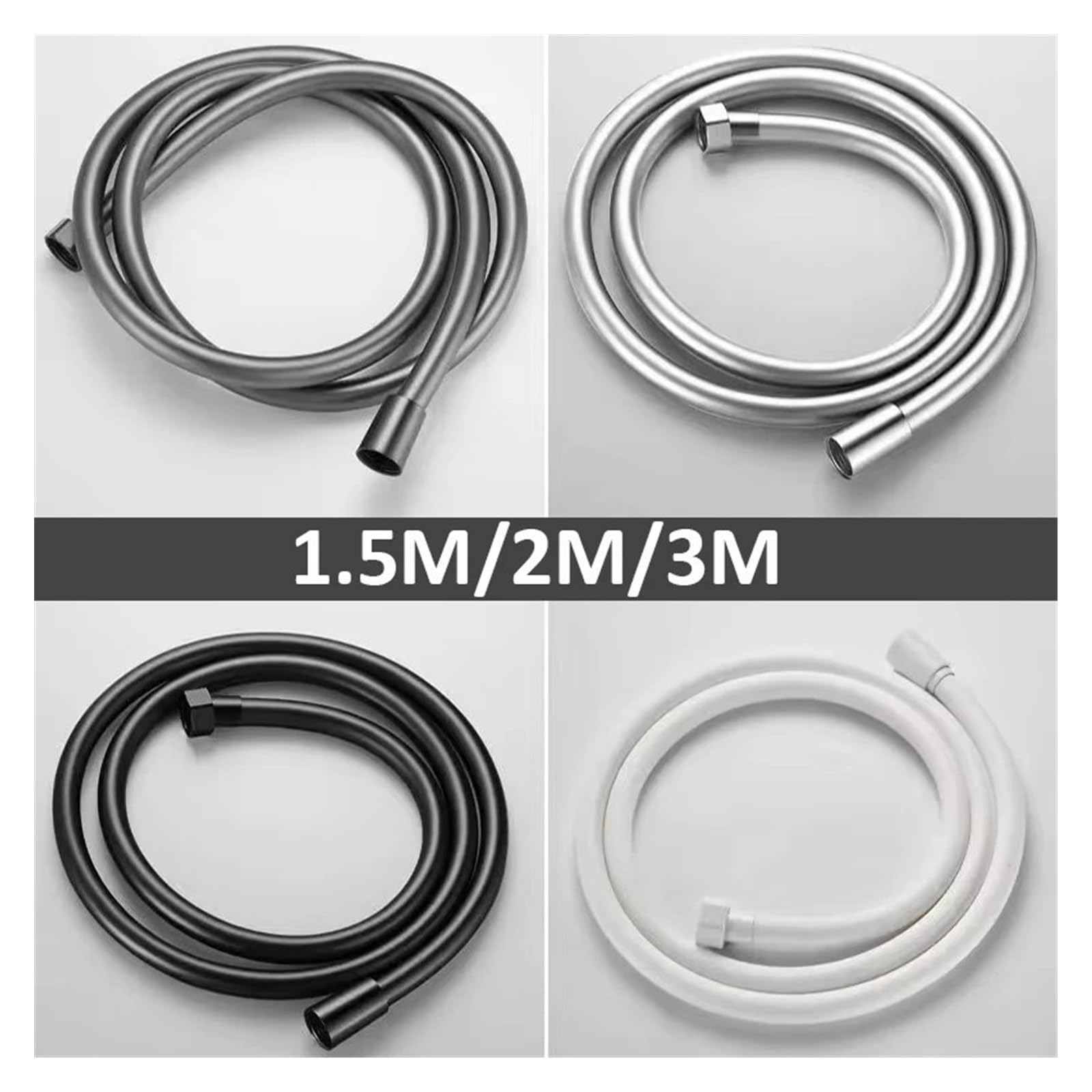 Tubo flessibile di ricambio per doccia portatile in PVC, 1,5 m/2 m, anti-piega, impermeabile, per bagno (nero, 4 m)