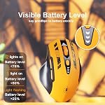 Souris Bluetooth, Tri-mode (BT 5.0/4.0+2.4G Hz), niveau de batterie visible, souris ergonomique sans fil rechargeable avec 4 ajustable DPI Niveaux pour Ordinateur portable et PC-jaune (jaune)