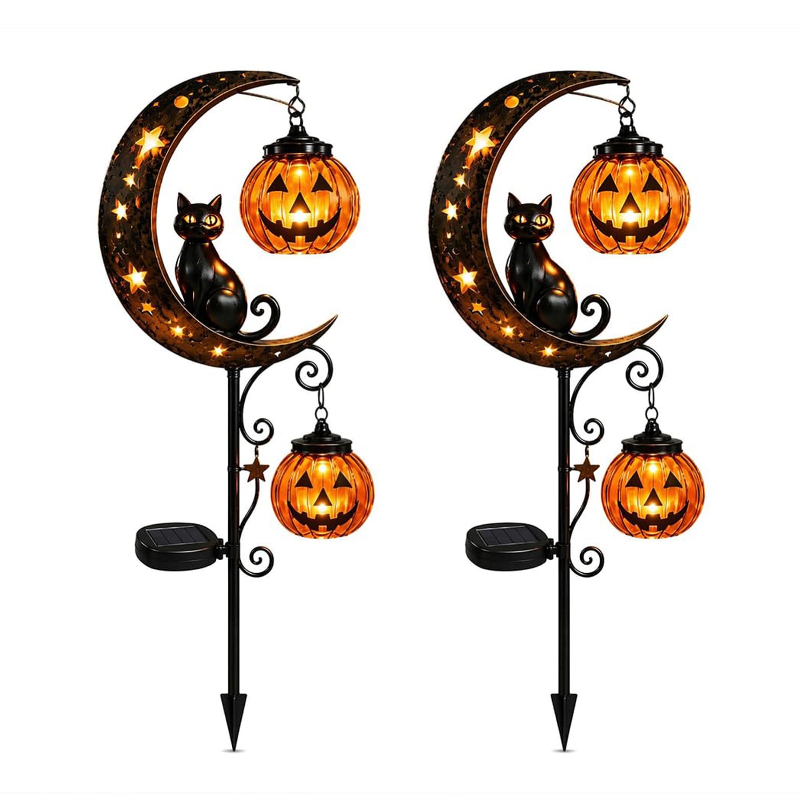 Solar Halloween Black Cat Pumpkin Garden Stake Light - Halloween Decor