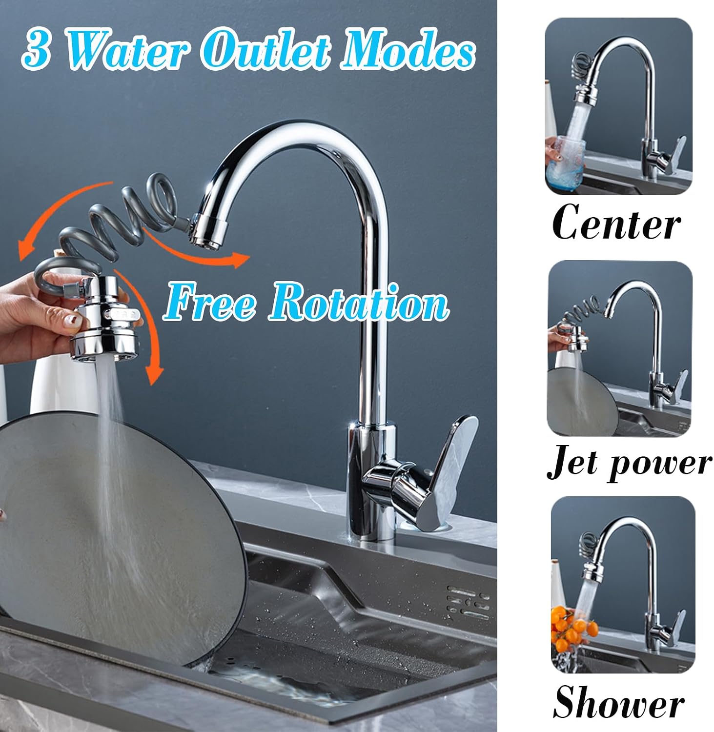 Faucet Sprayer Attachment,Kitchen Sink Sprayer, Sink Sprayer Attachment for Faucet,Kitchen Faucet Sprayer Attachment with Stretchable Hose, Faucet Extender for Kitchen Sink with 3 Water Outlet Modes