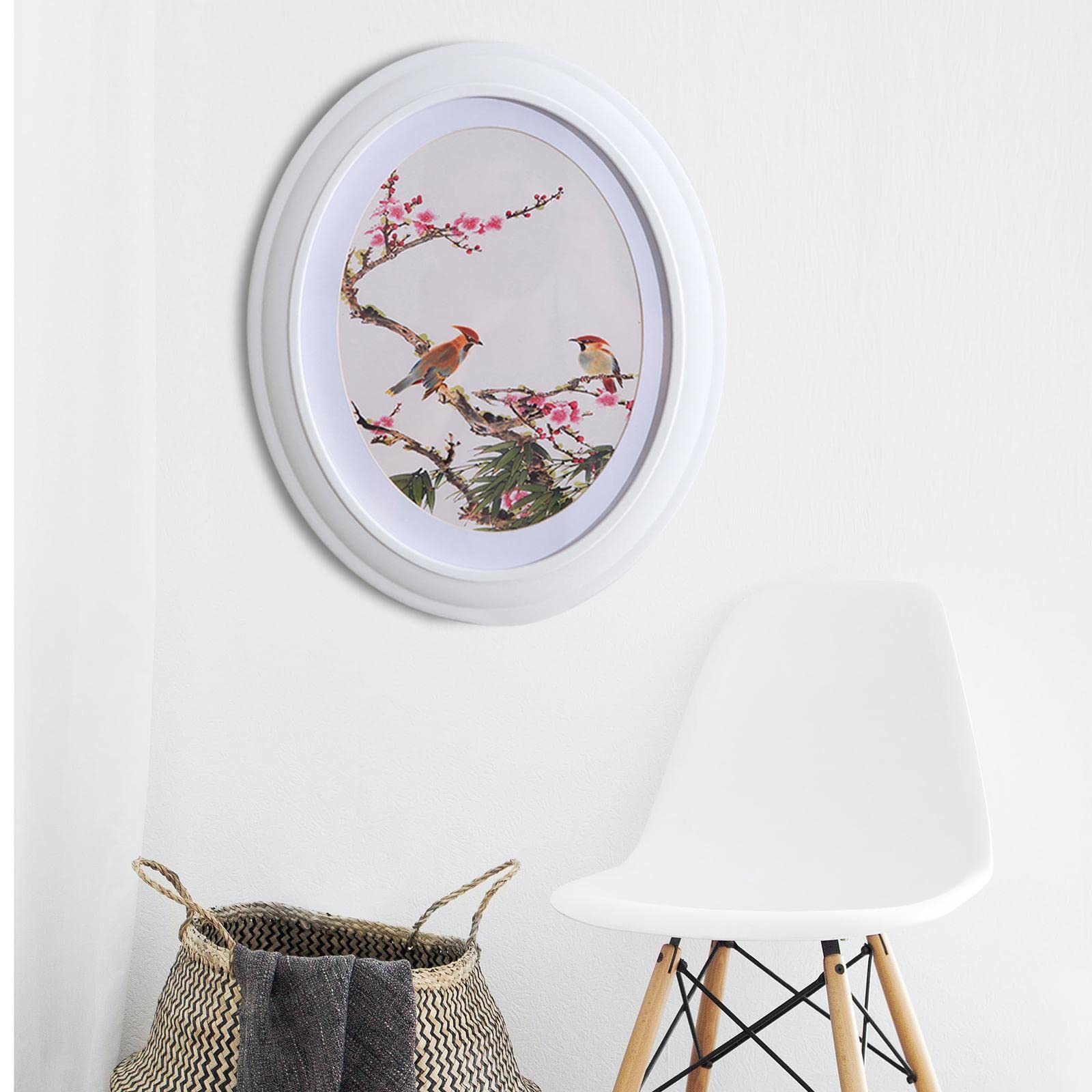 Cadre Photo Ovale Bois Sculpté Flottant avec Verre Support Moderne Rack à Images Décoratif Porte Photos pour Table Bureau Chambre Adapté pour Chambre