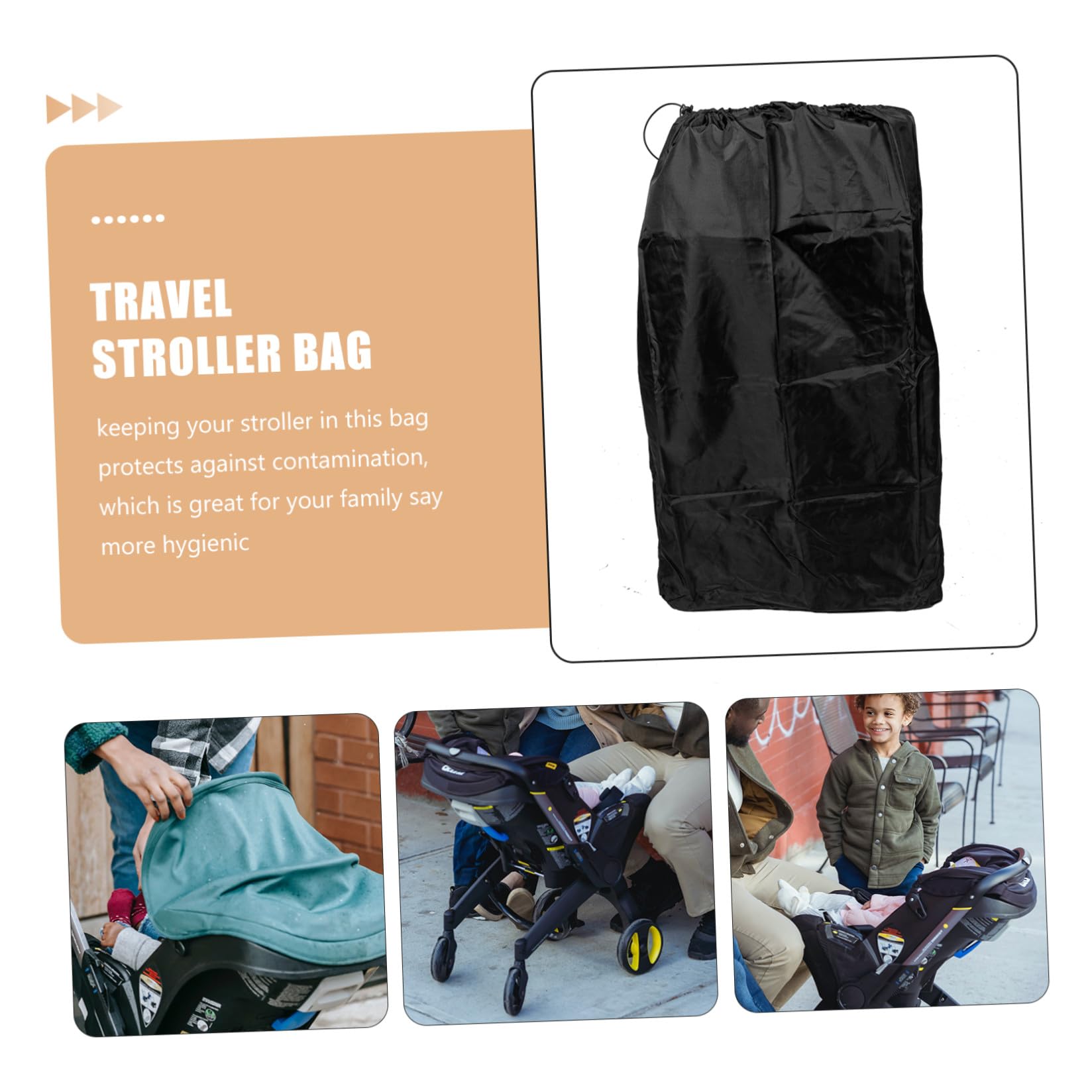 GALPADA Borsa per Trasporto Passeggino da Viaggio in Nylon Nero | Chiusura a Coulisse Bloccabile, Due Spallacci, Cuciture Rinforzate per Trip e Airplane Travel