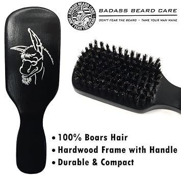 Badass Beard Care 100% Boars Hair Hardwood Frame Black Series Beard Brush For Men with Handle