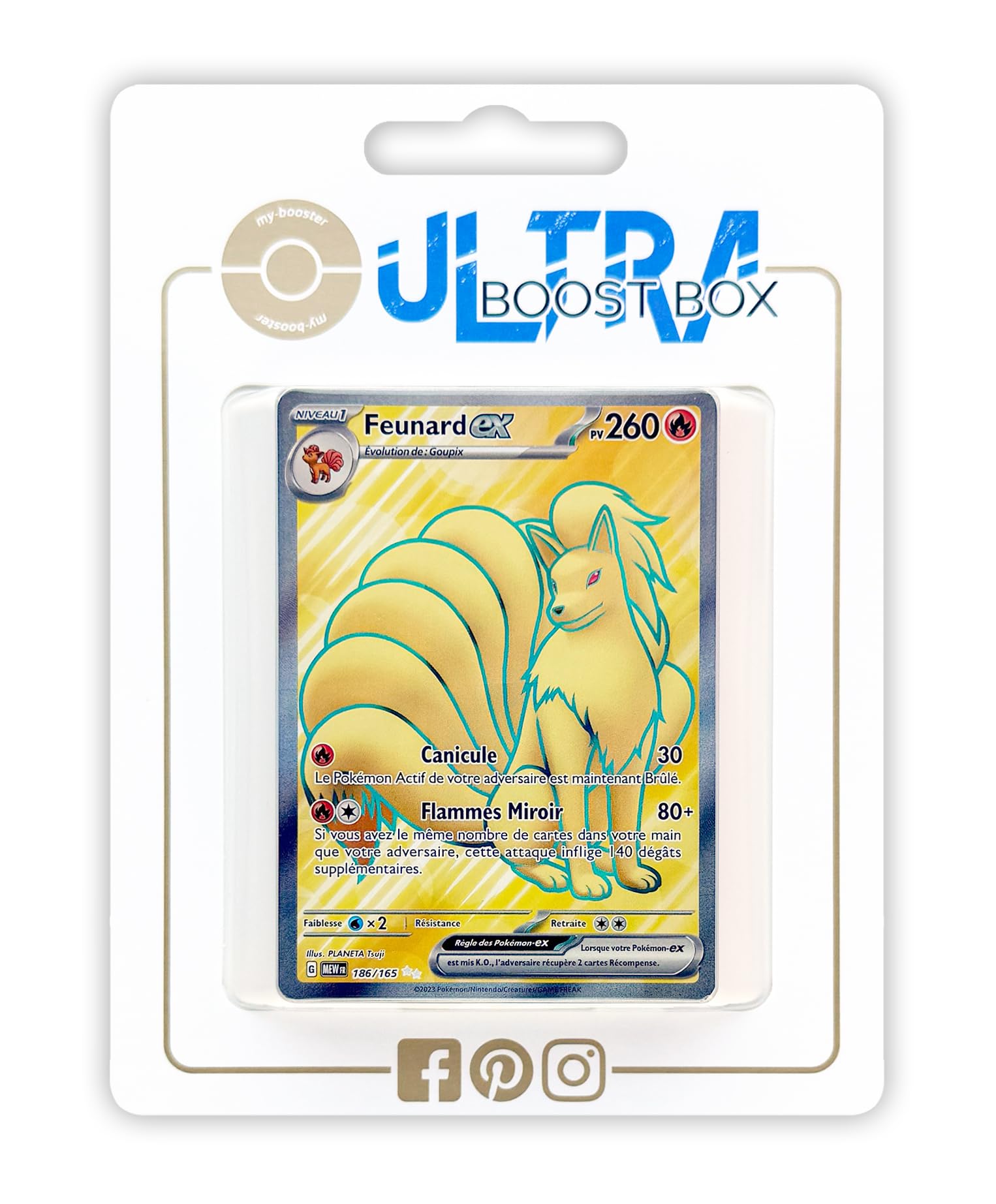 Feunard ex (Ninetales ex) 186/165 Shiny Full Art - my-booster X Écarlate et Violet 3.5-151 Box of 10 Pokemon French Cards
