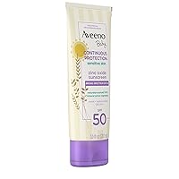 Vista 14 de Aveeno Baby Loción de protección solar mineral de óxido de zinc para pieles sensibles, amplio espectro SPF 50, sin desgarros, sudor y agua, sin