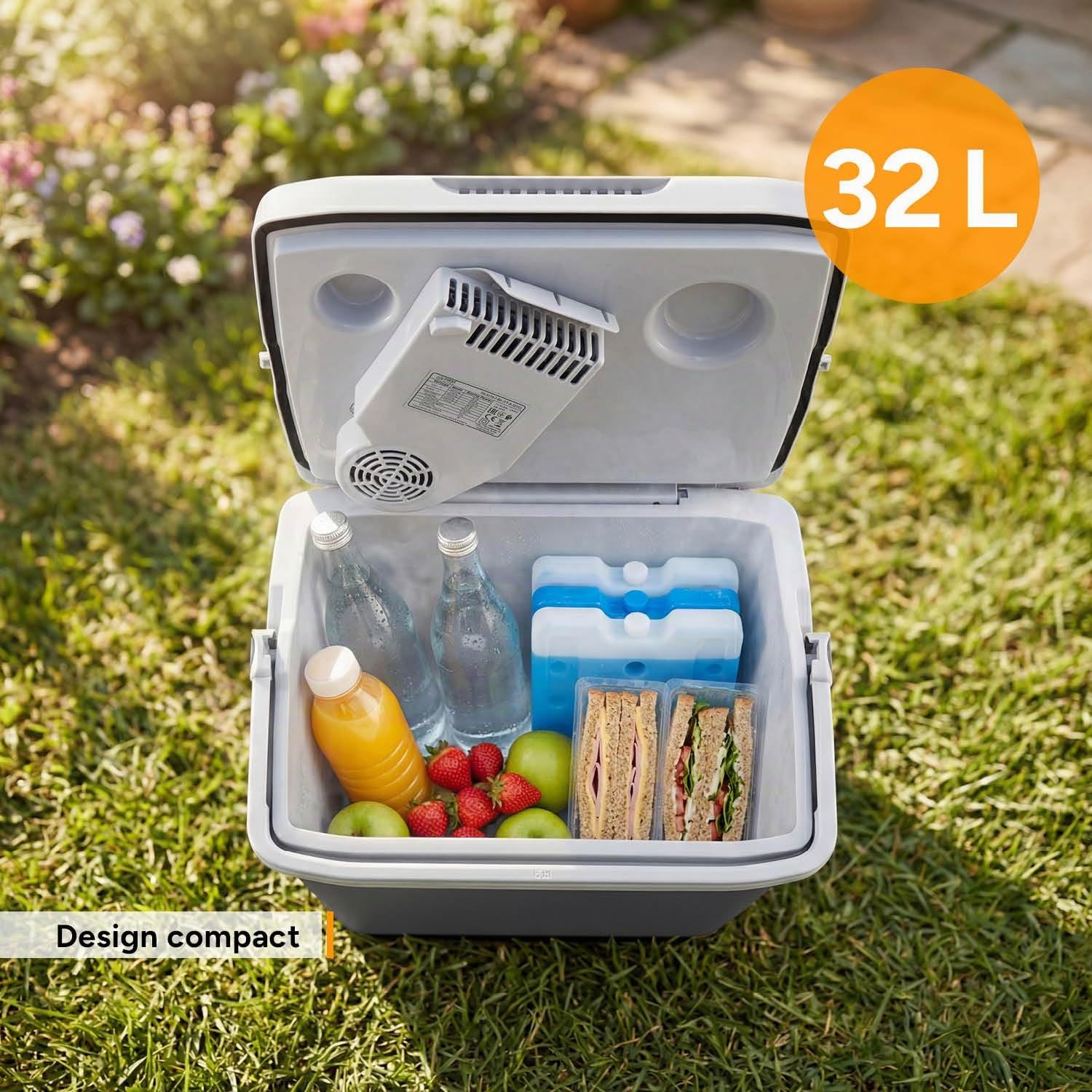 TZS First Austria - Glacière Électrique 32L - Triple Alimentation avec USB-C PD 3.0 - Refroidissement & Chauffage - 12V/230V/USB-C - Mini-Bar Mobile - Gris