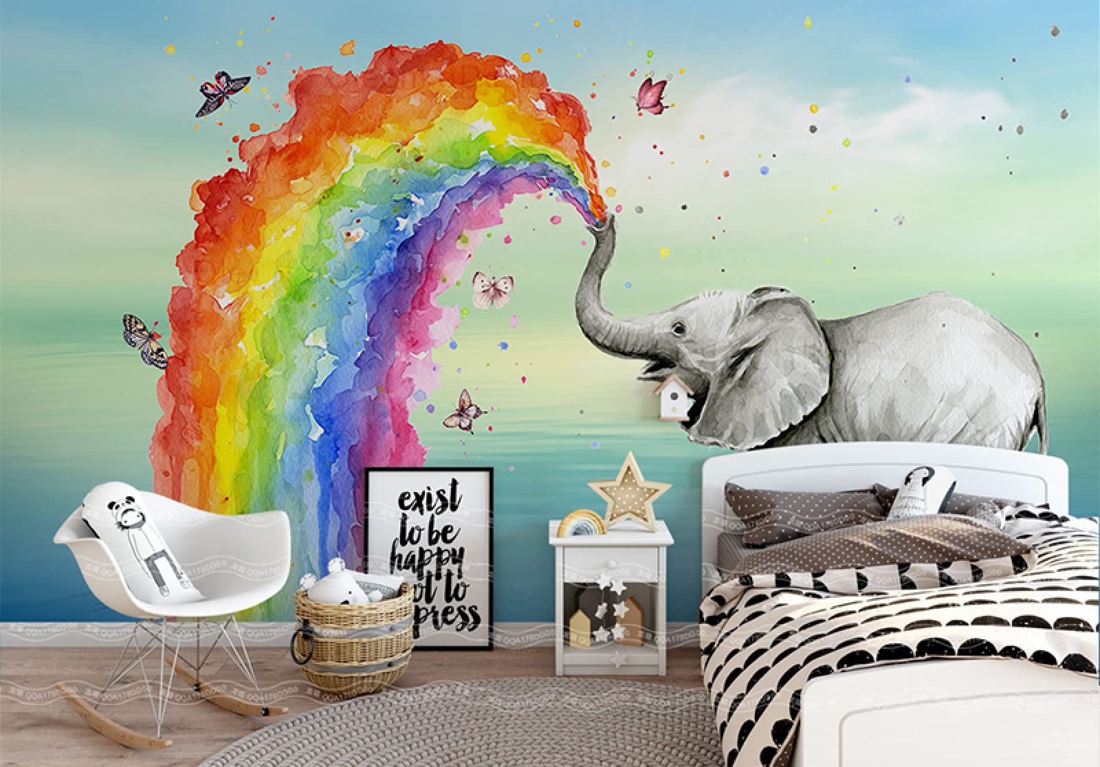 Papier peint photo éléphant effet peinture main toile de fond haut de gamme 400x280