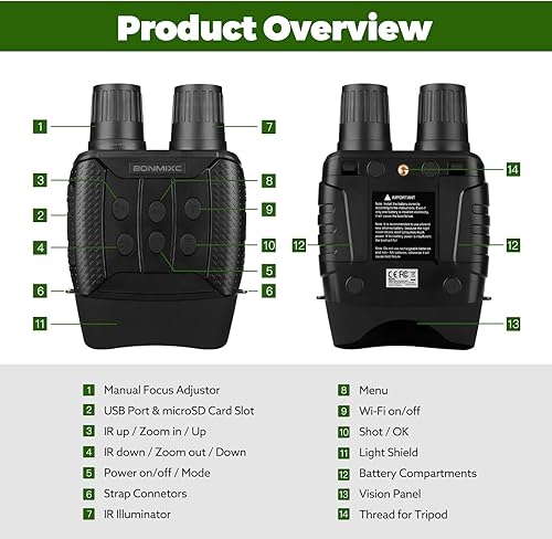 Miniatura 6 de Binoculares de visión nocturna con WiFi y lente Starlight, tarjeta de memoria de 32 GB incluida, gafas de visión nocturna para día y noche,