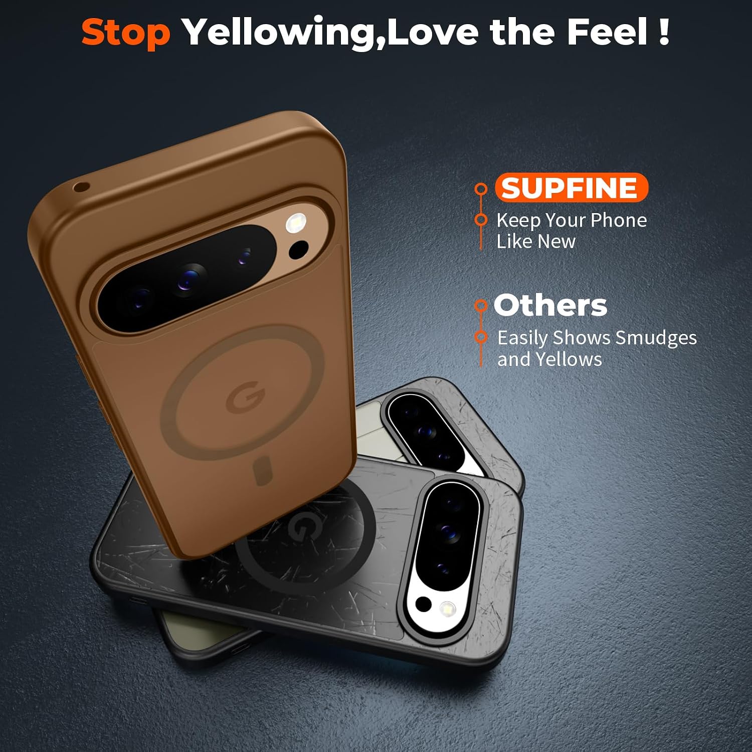  Magnetic for Google Pixel 10 Pro XL Case with Screen Protector, (Built-in Magnets) ((Military Grade Drop Protection) Slim Translucent Shockproof Phone Case,Brown thumbnail