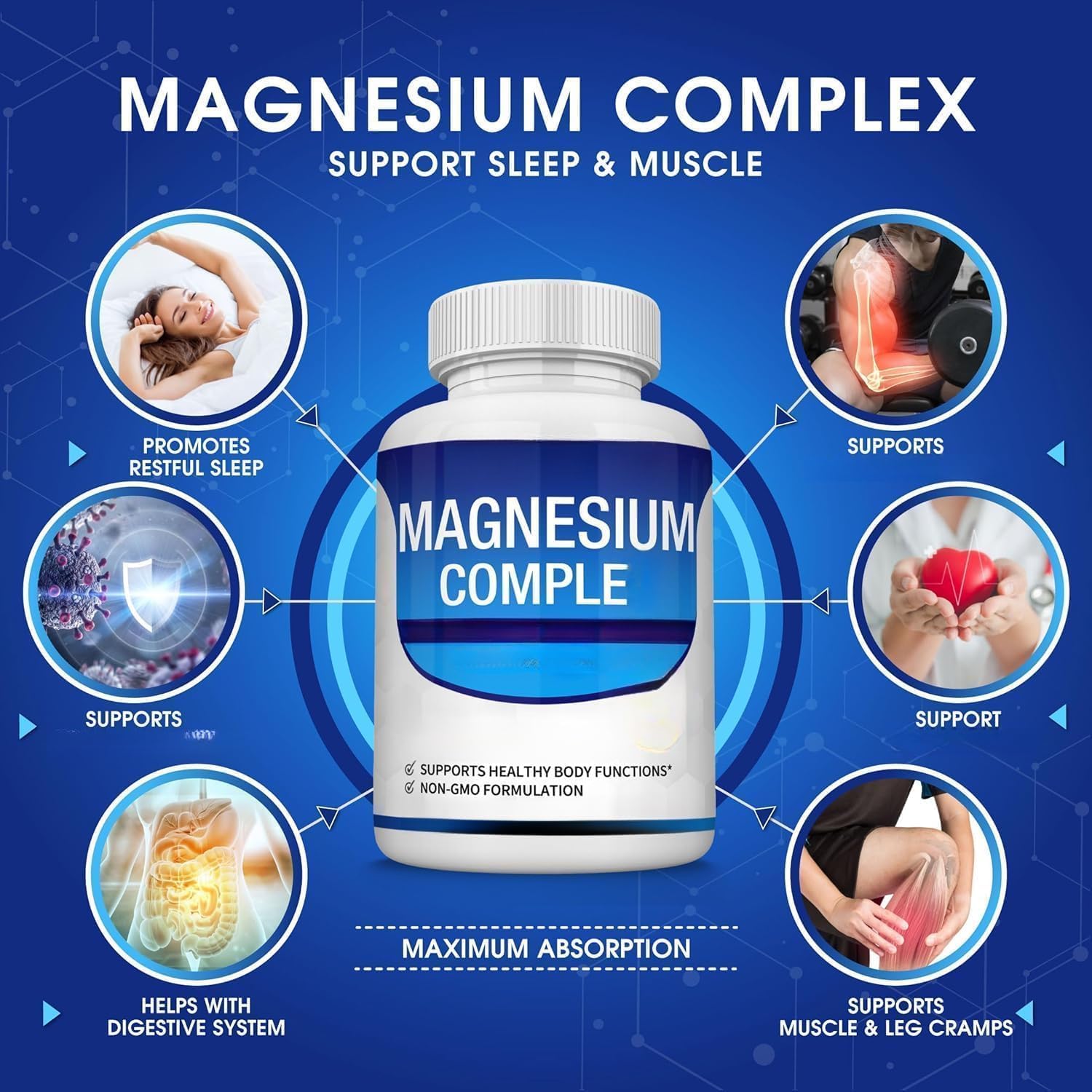 Complesso di magnesio; migliora la qualità del sonno | Aiuta il recupero muscolare ed energetico; migliora le prestazioni fisiche