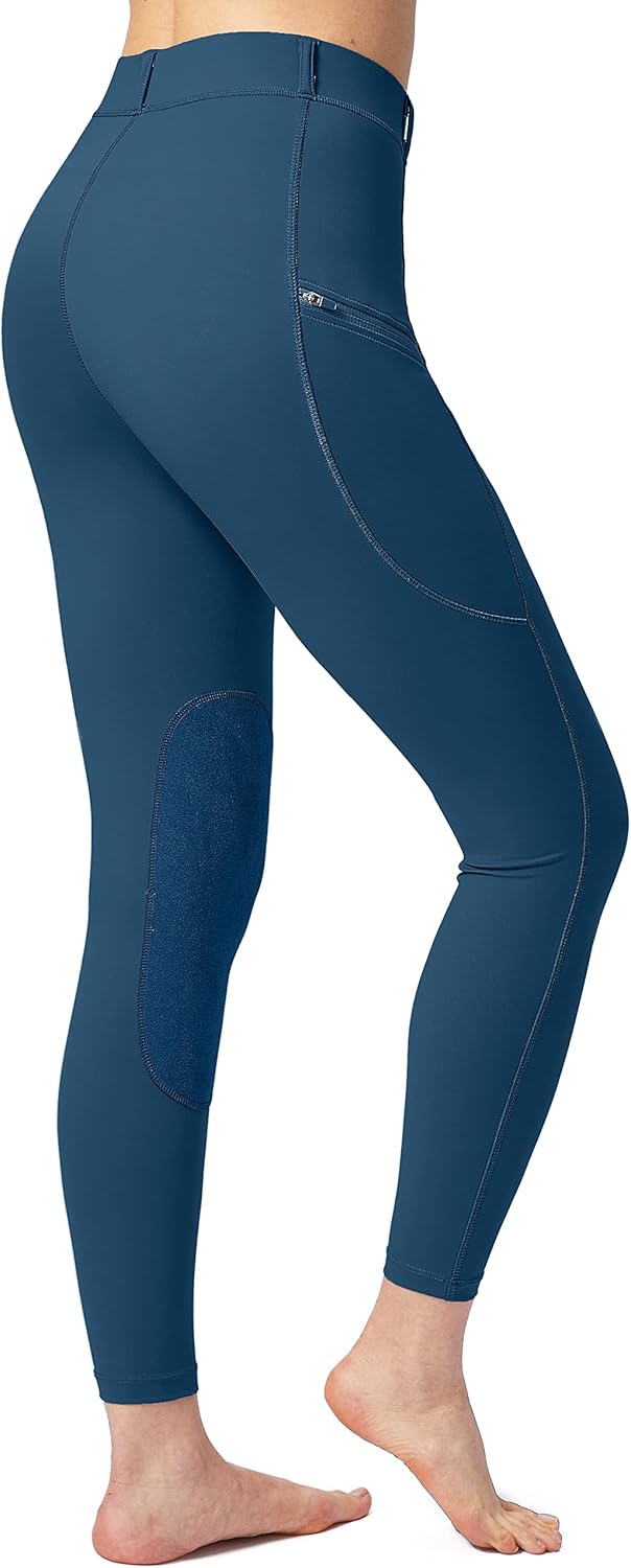 SANTINY Women's Horse Riding Pants with Zipper Pockets Knee-Patch Schooling Tights Equestrian Breeches for Women - Image 3