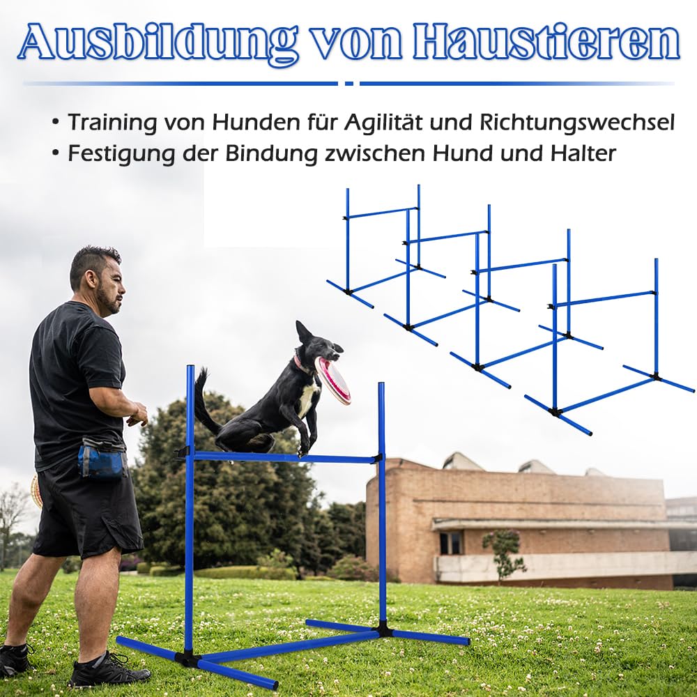 NAIZY 4-er Agility Hürdenset PVC Slalom Haustier höhenverstellbar Trainingsstangen Sprungstangen-Set für Hunde Katzen konditionelles Training Sprungkraft, Beweglichkeit - Grün