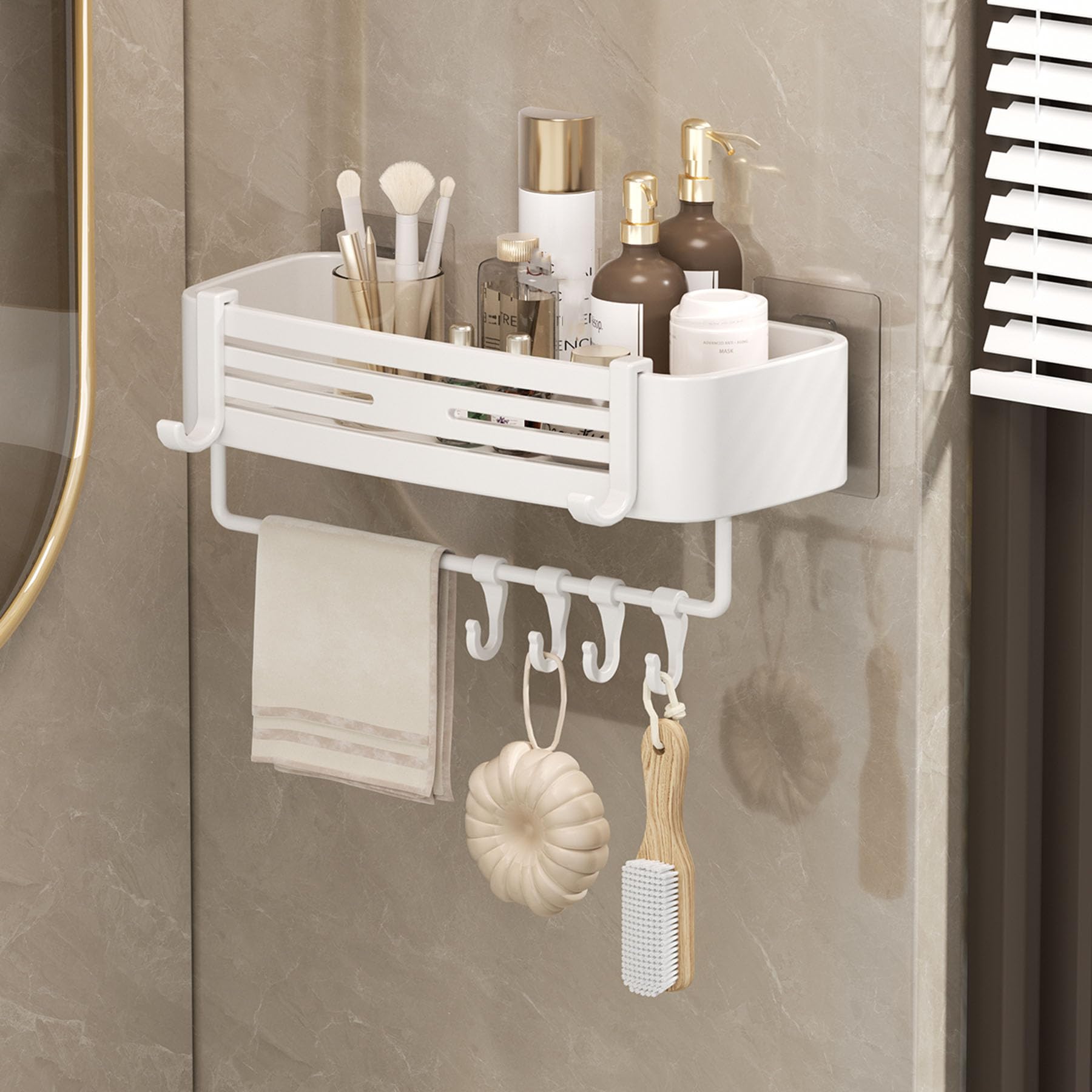 SRURLLUG Adhesive Shower Caddy Hanging Organizer Shelves Rack No Drill Bathroom Organize Shelf Large Capacity Storage Rack With