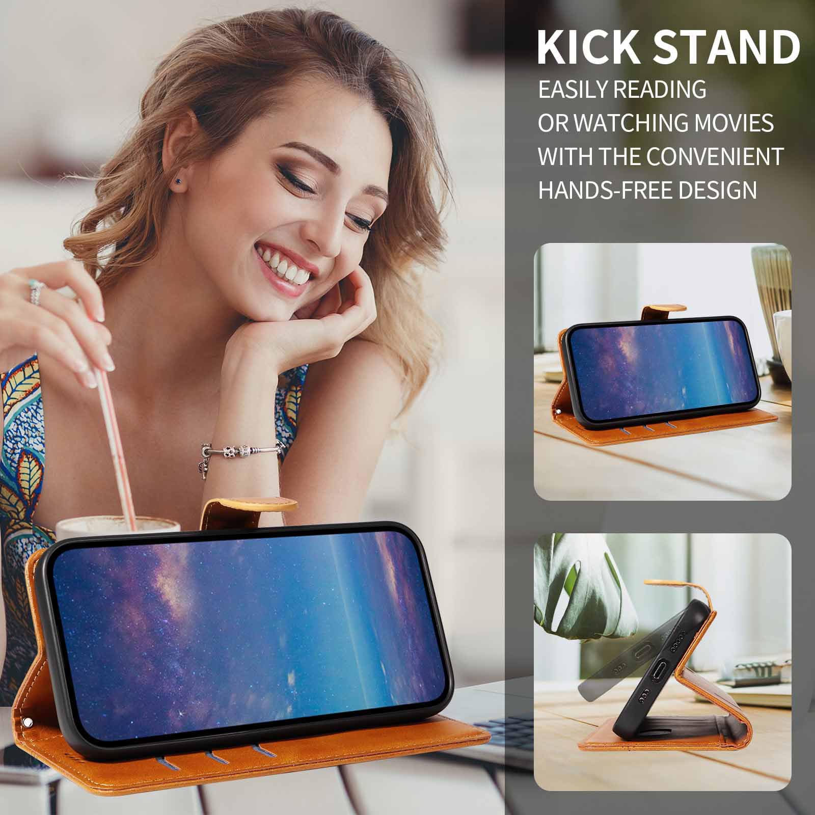 Etui z klapką do Samsung Galaxy S25 Ultra/S25 Plus/S25, skórzane etui portfelowe na telefon z stojakiem na karty, etui foliowe, odporne na wstrząsy, z tworzywa TPU wewnątrz, żółte, S25