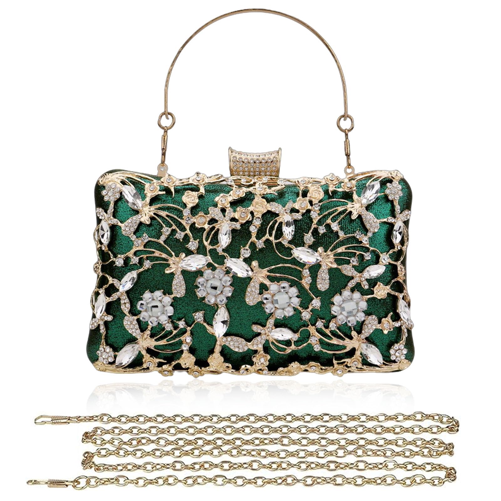 Bolso de mano vintage para mujer, bolso de noche de lujo con estrás y cristal, elegante bolso de mano con asa y cadena de metal con purpurina, bolso de hombro para bodas, fiestas, bailes gala