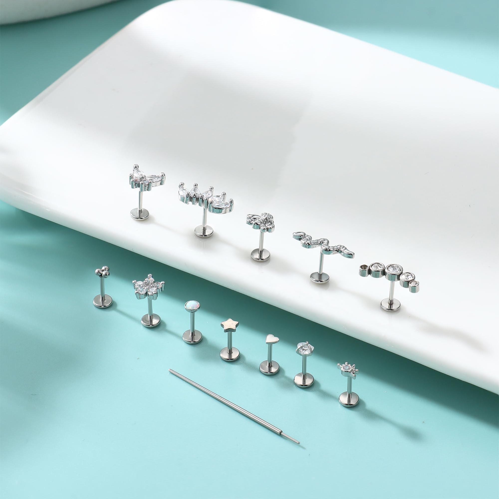HHRFCS 12 sztuk Helix Piercing Biżuteria Stal chirurgiczna Push in Flat Back Helix Kolczyk Bezgwintowe szpilki do nosa Muszla Chrząstka Tragus Labret Piercing Biżuteria