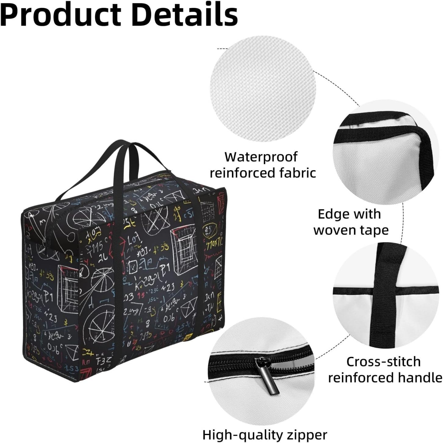 Heavy Duty Storage Tote Zipper Waterproof Large Moving Bag For Space Saving | Mathematics And Physics Reusable Storage Bags Durable Moving Boxes For Clothes, Bedding, Laundry & Home Organization