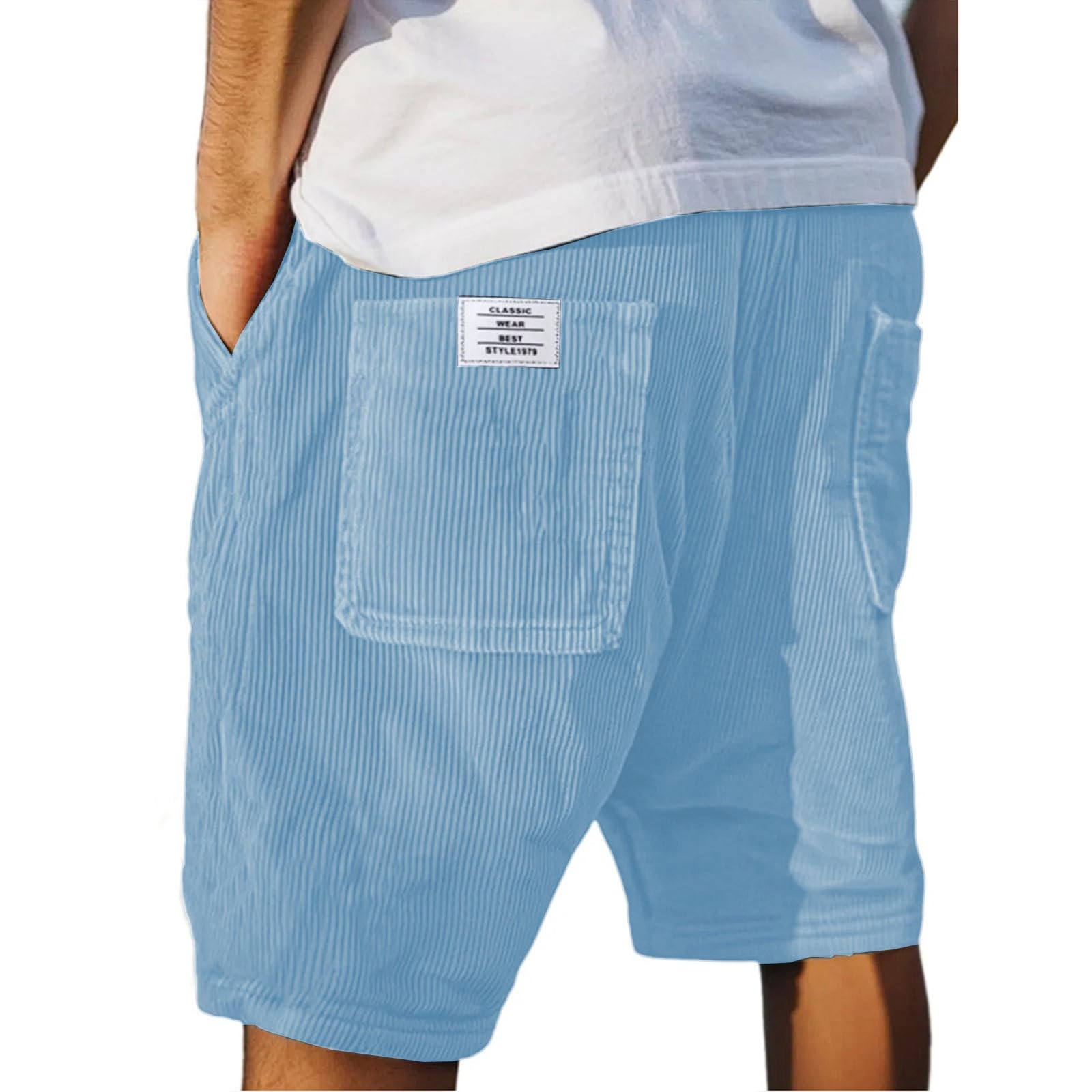 Short Homme Velour Côtelé Stretch Bermuda Cargo Shorts D'été Ample Taille Élastiquée de Plage Jogging Chino Sport avec Poches Confortable Décontracté Couleur Unie Outdoor Pantalon Court Sportswear