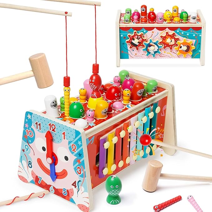 7 in 1 Wooden Hammering Pounding Toys,Montessori Baby Toys