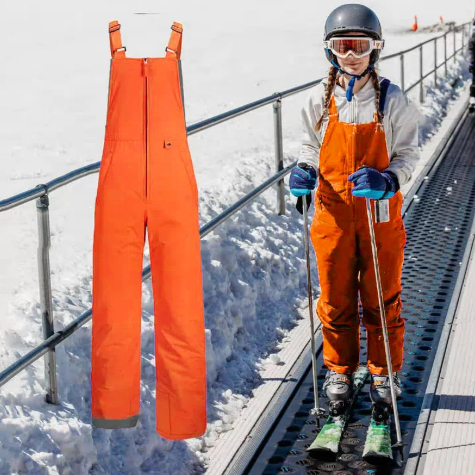 Pantalones de esquí para niños y niñas - Pantalones térmicos cálidos con forro con cremallera - Pantalones de invierno para exteriores y pantalones de snowboard con tirantes ajustables para