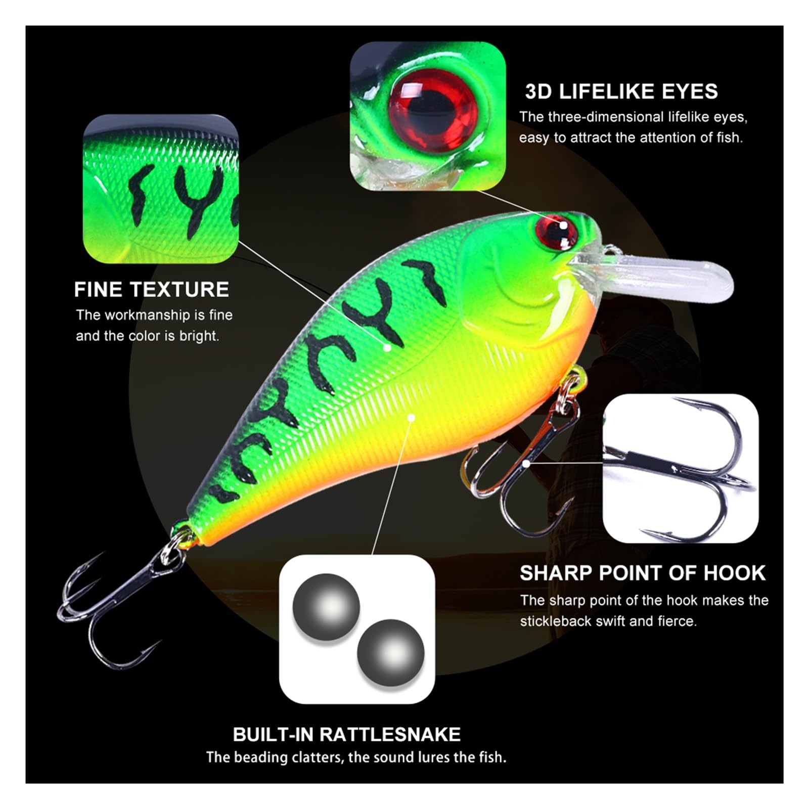 Crankbait Peu Profond hochet 8,5 cm 15 g, Wobbler Dur for Bar brochet, Doux et léger 6 Couleurs