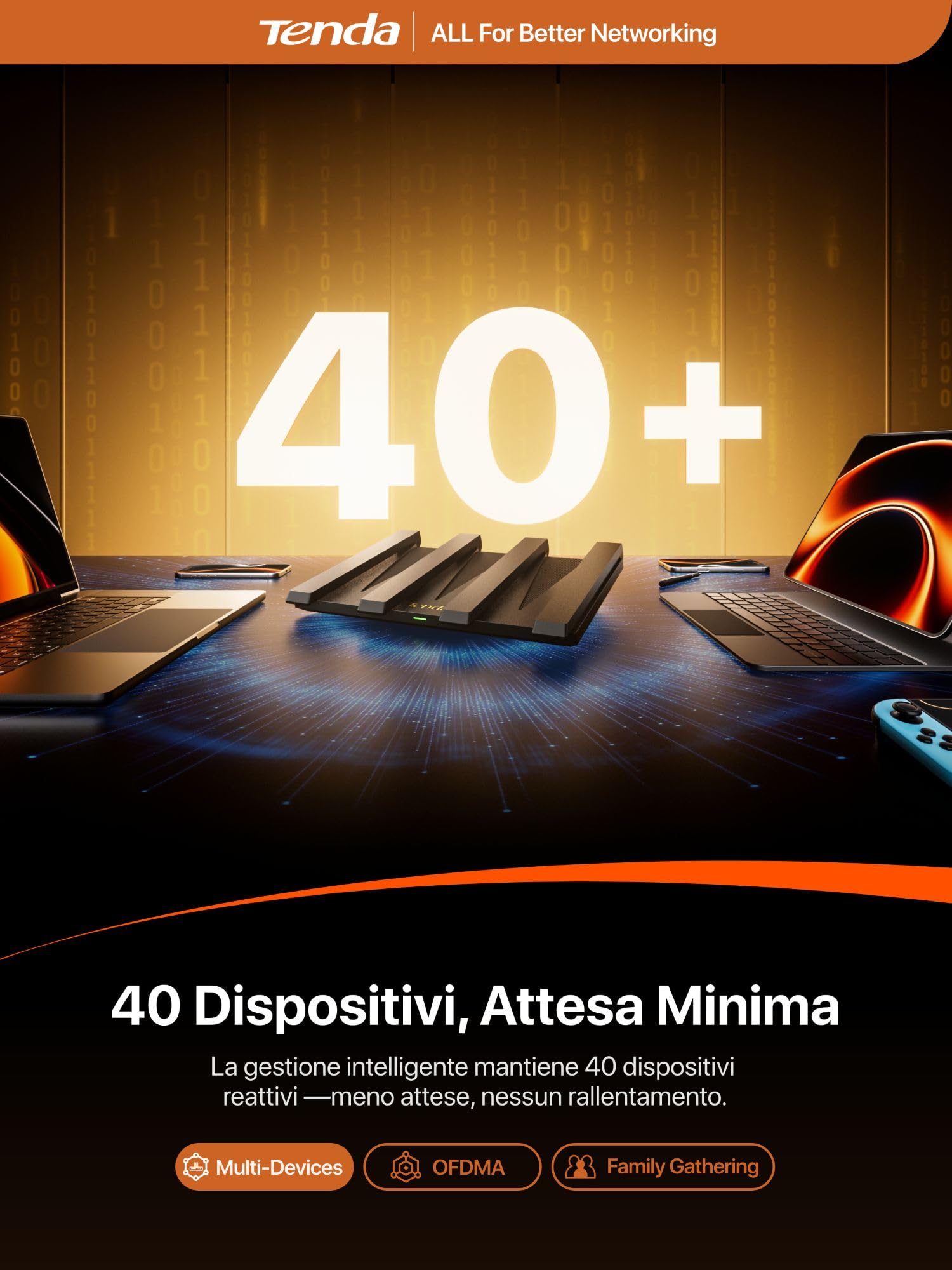 Tenda Router WiFi 6 AX3000 Dual Band Gigabit AX12 Pro, 5GHz: 2402Mbps + 2.4GHz: 574Mbps, 4 Porte Gigabit, EasyMesh, Controllo Parentale, MU-MIMO, OFDMA, VPN, Beamforming, NFC