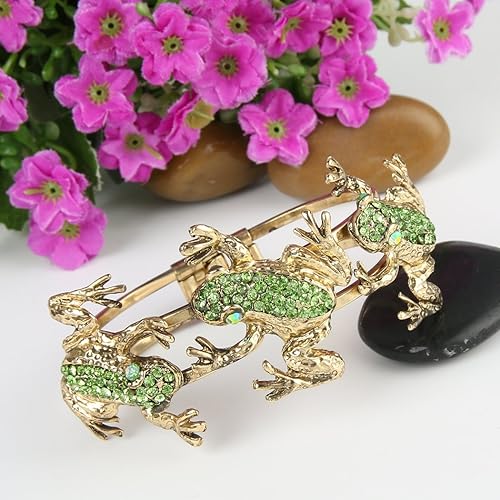 Miniatura 3 de EVER FAITH Pulsera de cristal austriaco con 3 ranas inspiradas en la vendimia para mujer