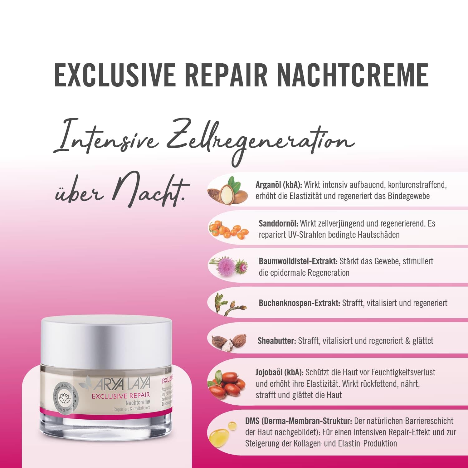 ARYA LAYA Exclusive Repair Kombipack, Tages- & Nachtcreme, je 50 ml | 5-fach Anti-Aging Wirkung - weniger Faltentiefe, mehr Feuchtigkeit, Festigkeit, Elastizität & Glätte, vegan