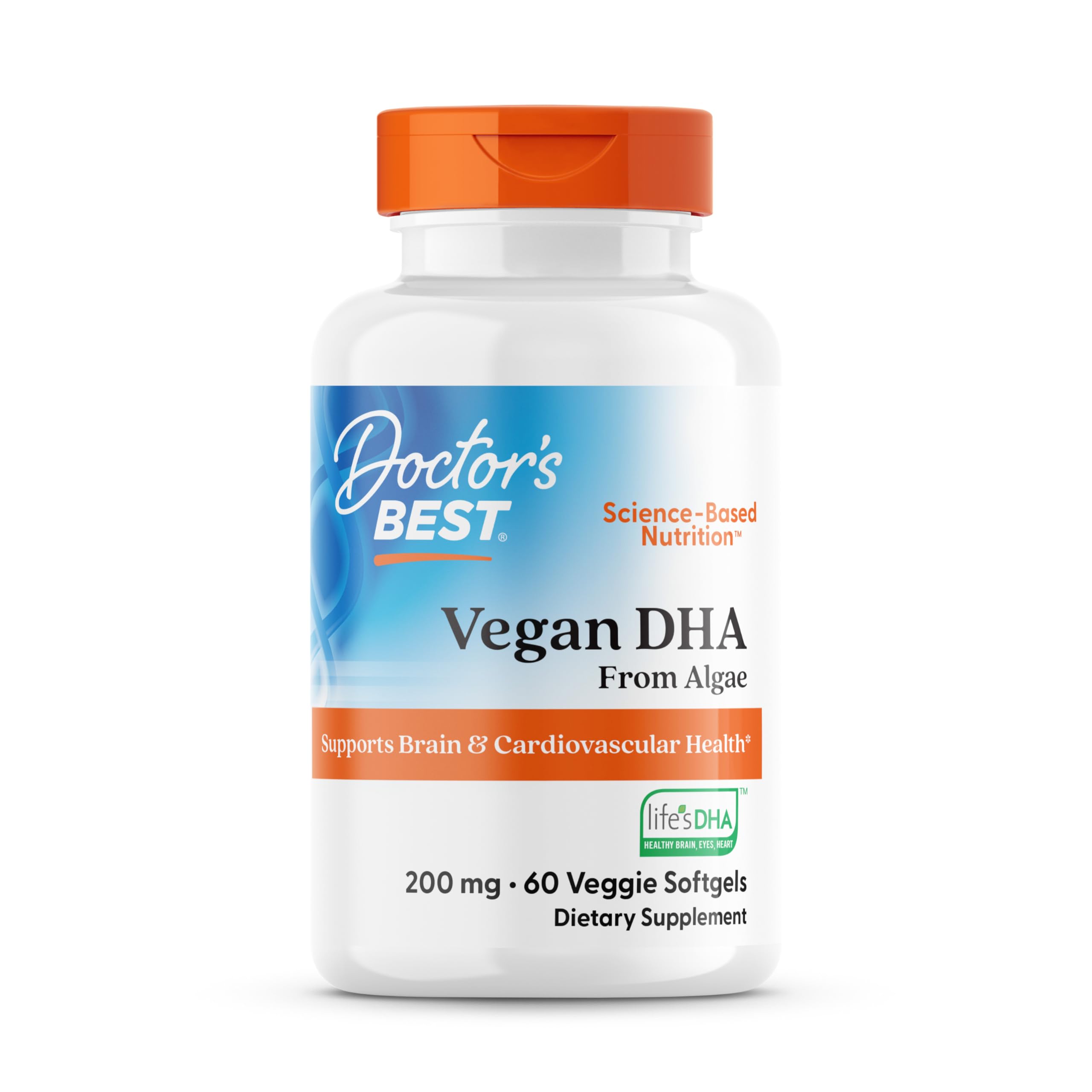 Doctors Best Vegan DHA from Algae, Supports Brain & Cardiovascular Health, Non-GMO, Gluten Free, Soy Free, Vegan 60 Veggie Softgels