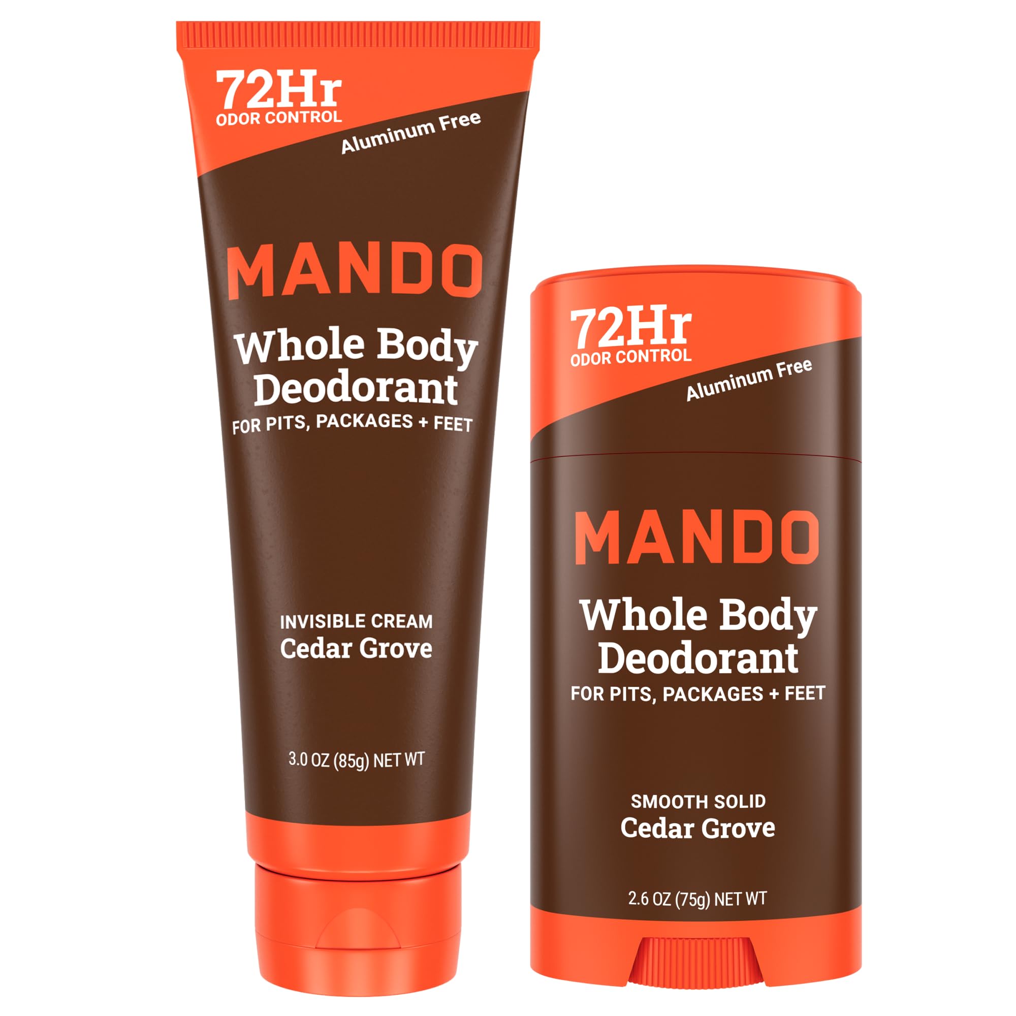 Mando Whole Body Deodorant - Invisible Cream Tube and Solid Stick - 72 Hour Odor Control - Aluminum Free, Baking Soda Free, Skin Safe - 3.0 Ounce Tube