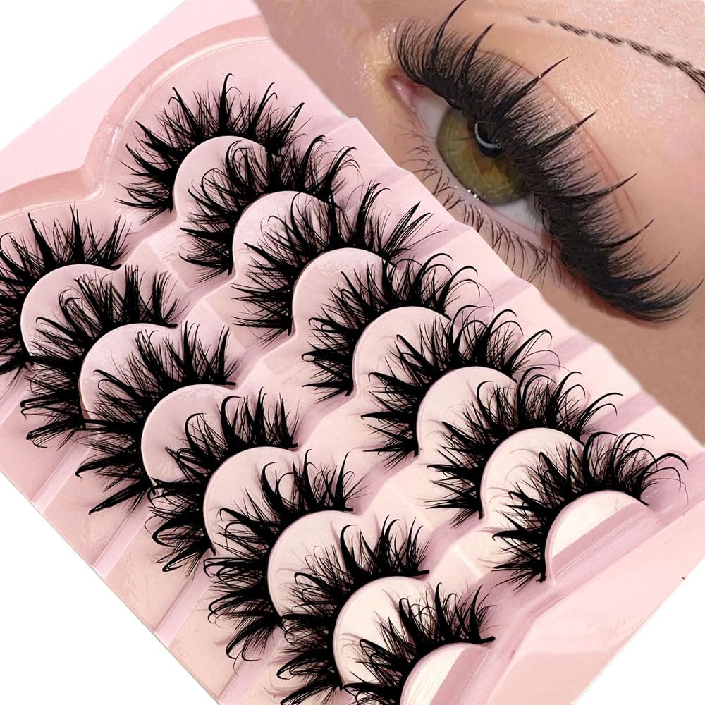 HBZGTLAD NEW 7pairs Cat eye Eyelashes 3D Natural False Lashes 5d Fluffy Soft Cross Manga Lashes Wispy Natural Eyelash Extension Makeup (DT02-8)