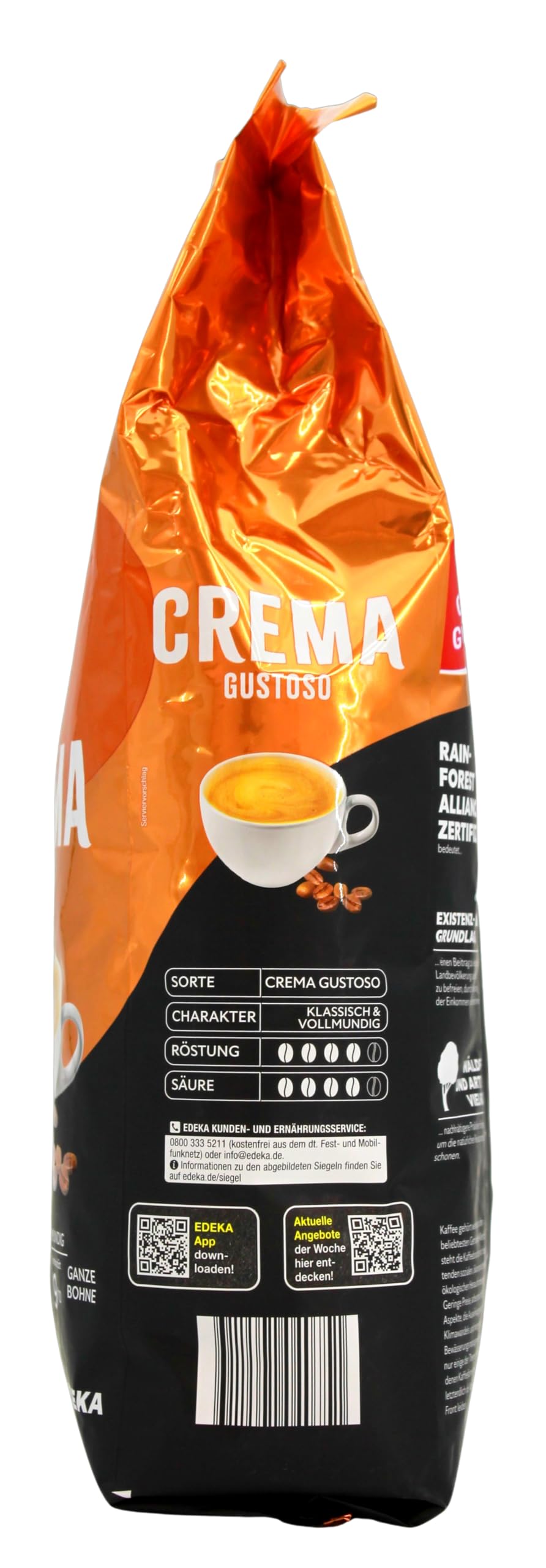 Gut & Günstig Crema Gustoso ganze Kaffee-Bohnen, 8er Pack (8 x 1 kg)