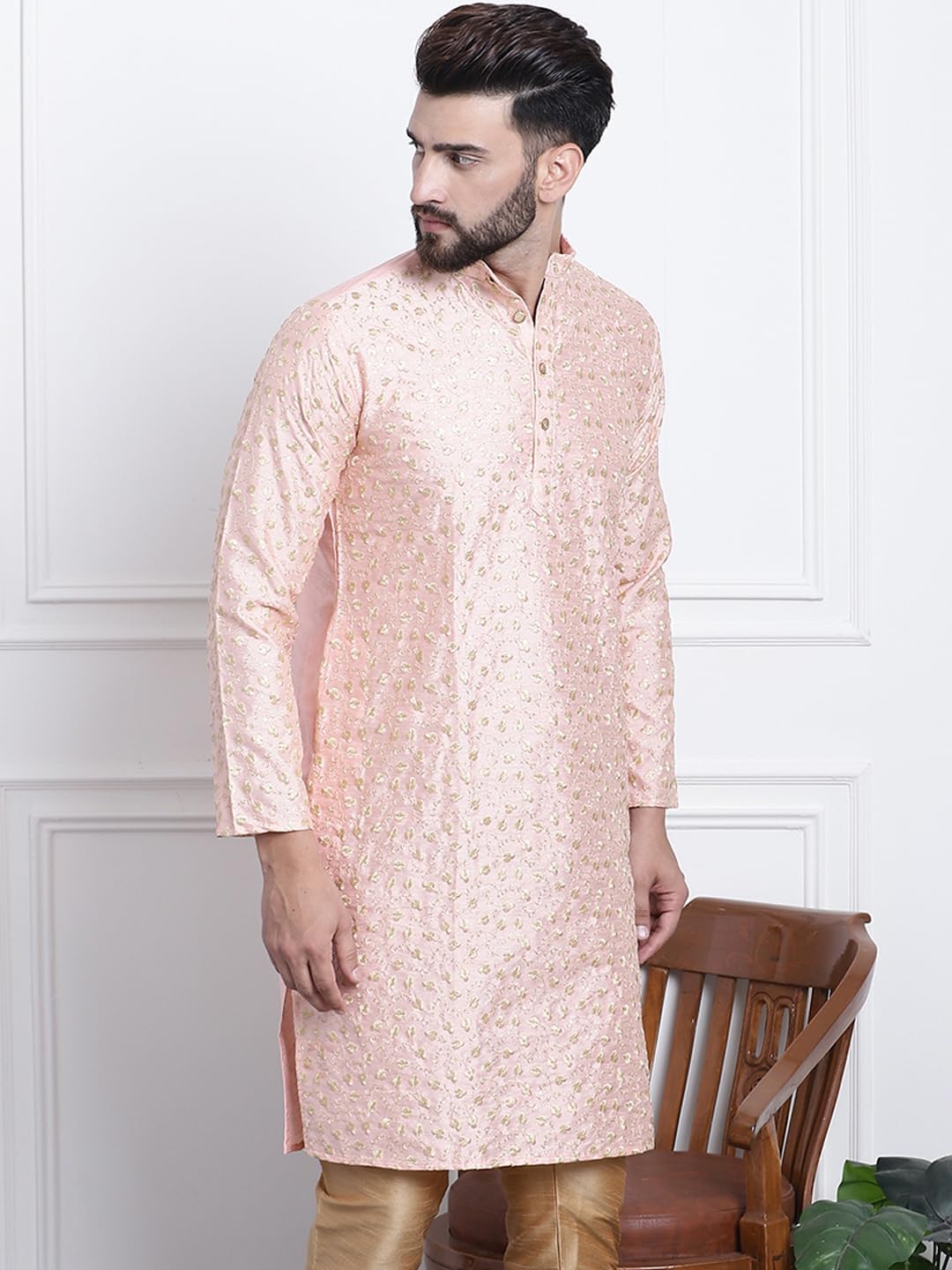 Sojanya (Since 1958 Men'S Silk Blend Embroidered Only Long Kurta