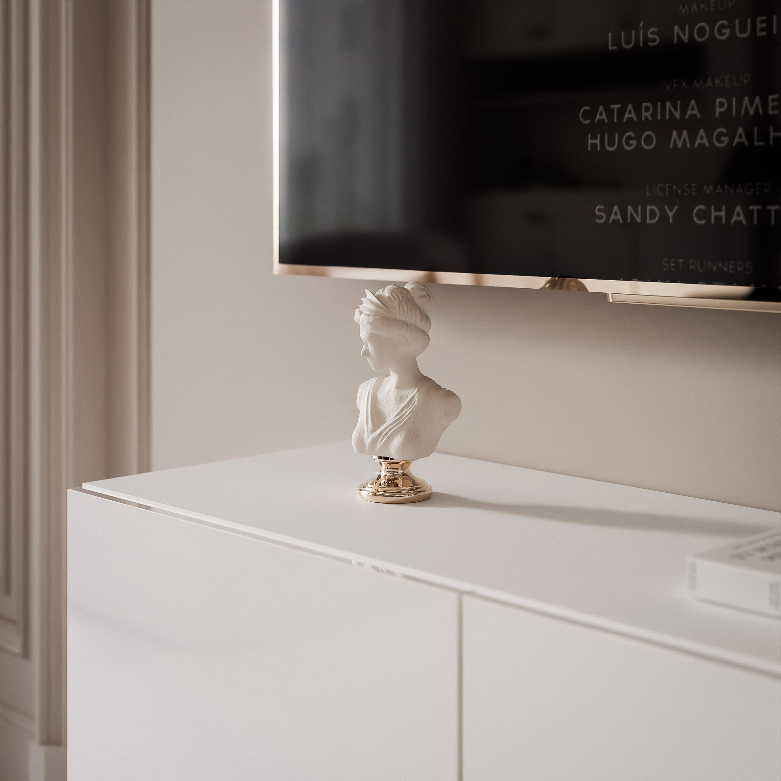 100 cm TV Lowboard Weiß Hochglanz 100cm mit 2 Praktischen Großen Fächern und LED Beleuchtung - TV Board Hängend Passend Für Stilvolle Wohnräume