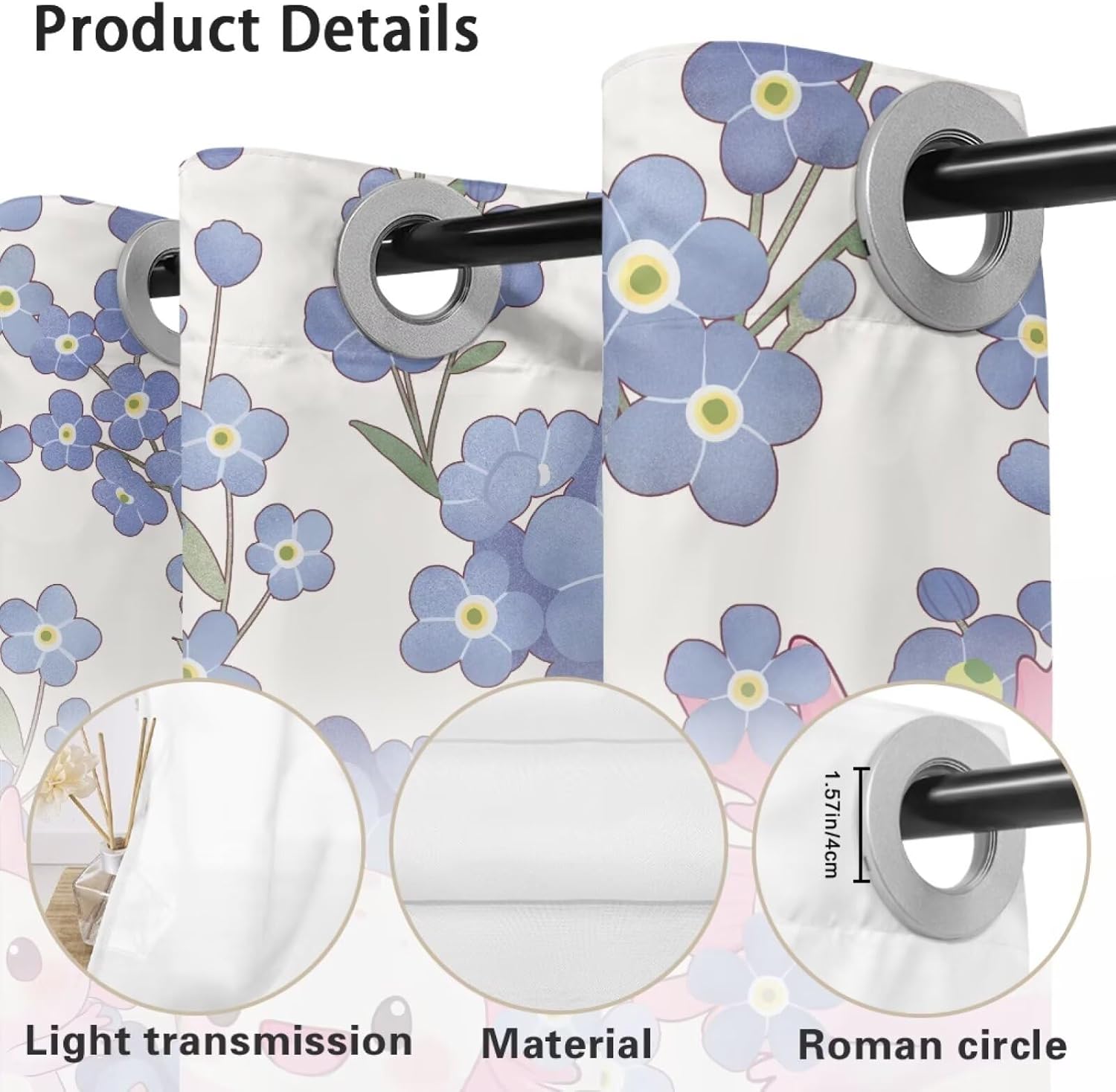 Axolotl Flower Pattern Window Curtains 2 Panels Waterproof Window Privacy Curtain Semi-Sheer Drapes for Bedroom, Home Decoration for Kitchen Bathroom Living Room