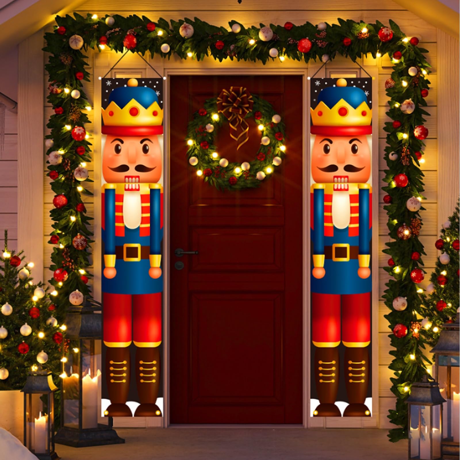 Banderines Navideños Colgantes Para Puerta - Decoración De Cascanueces, Tela Oxford, 180x30 Cm, Ideal Para Navidad Y Fiestas