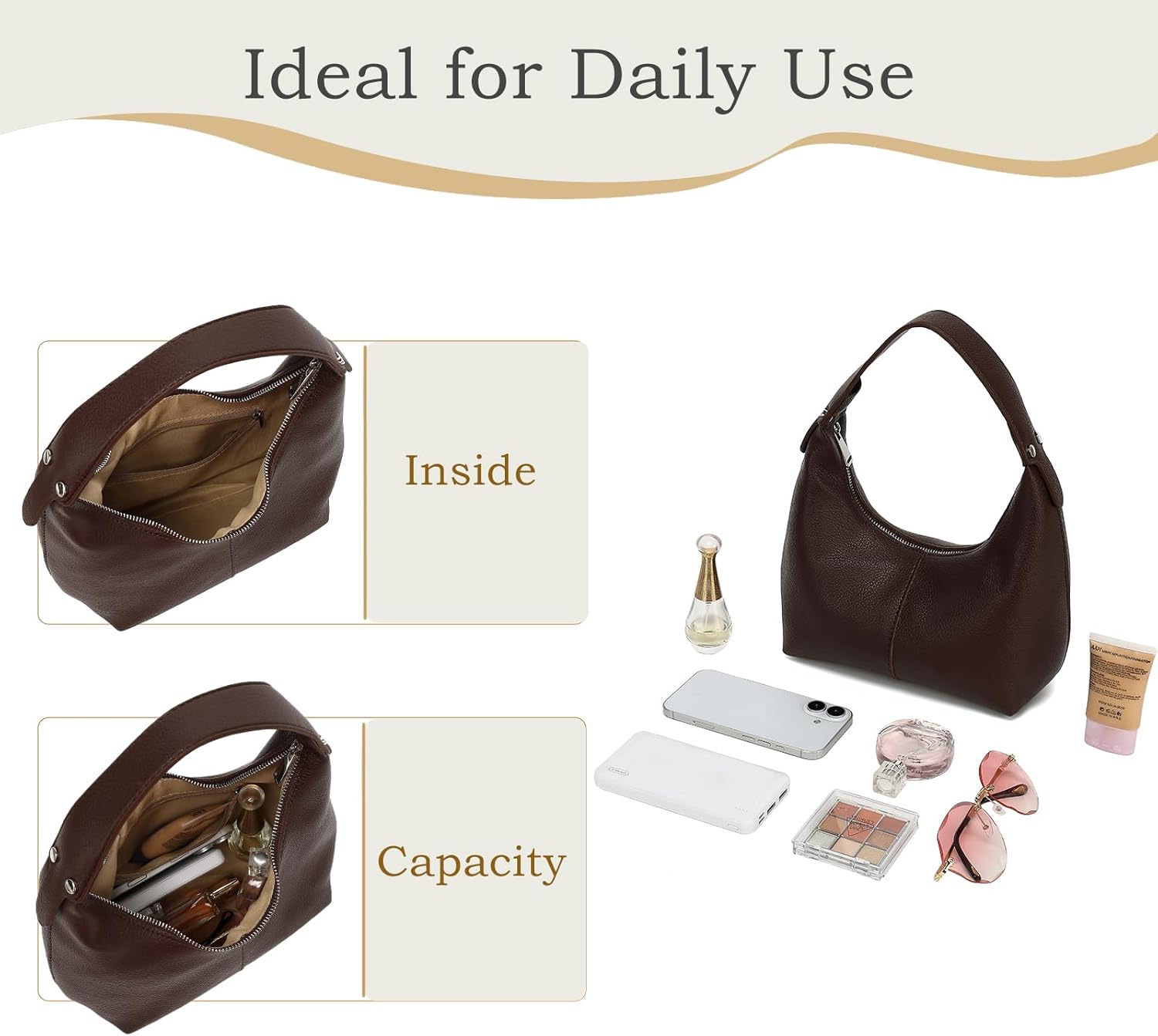 Small Shoulder Purse for Women, Soft PU Leather Tote Handbag Slouchy Crescent Hobo Bag for Leisure & Daily Use