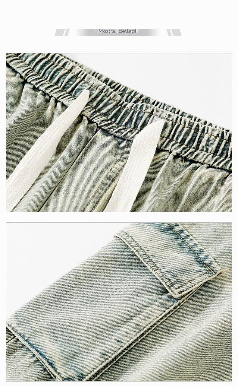 Instinct I Jeans Baggy Uomo Cargo in Denim Loose Fit Ampio e Comodo – Pantaloni Larghi Streetwear Oversize con Tasche Laterali Tasconato in Cotone Resistente Casual